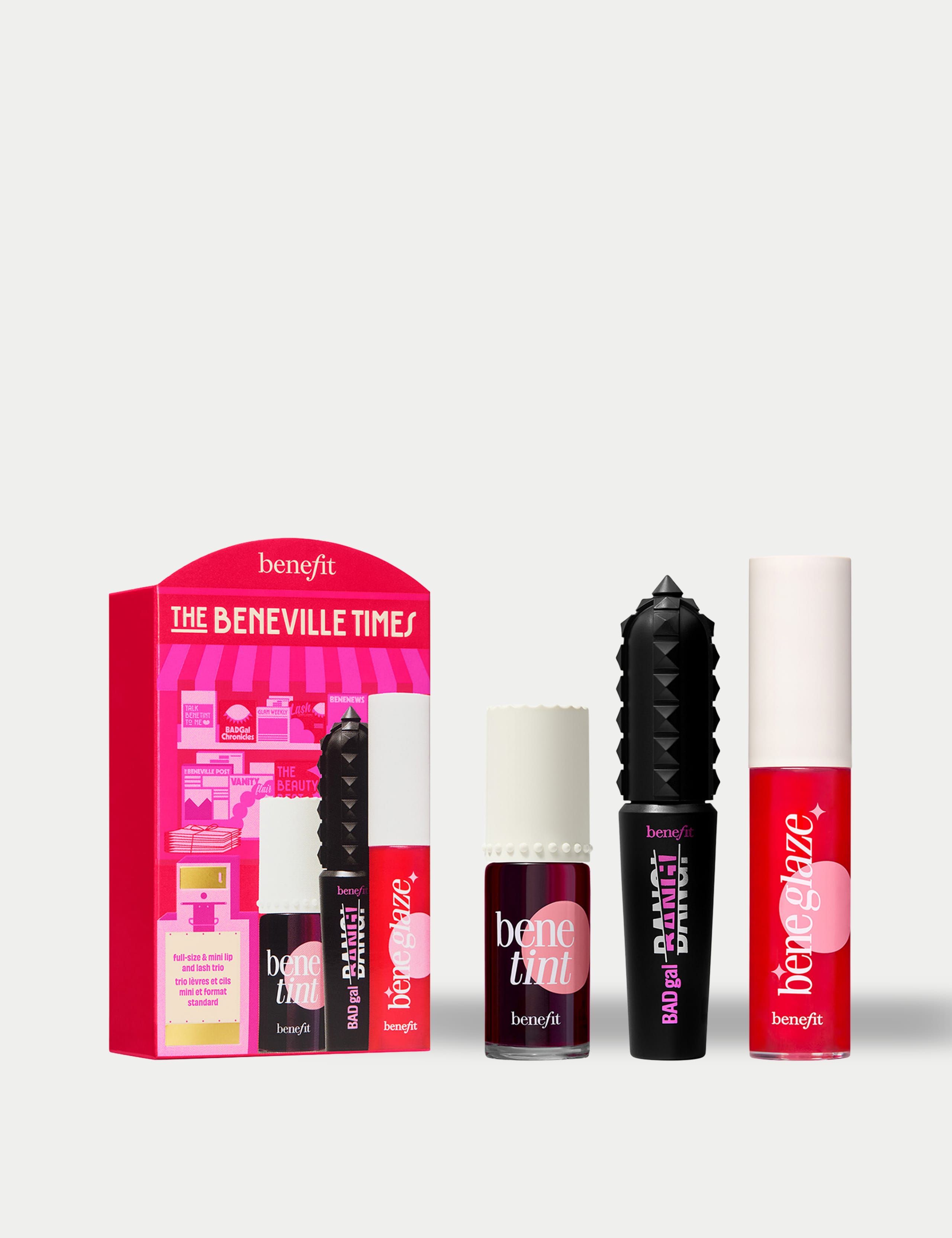 The Beneville Times, Benetint Lip Tint, Limited Edition Beneglaze Lip Gloss & Mascara Trio Gift Set