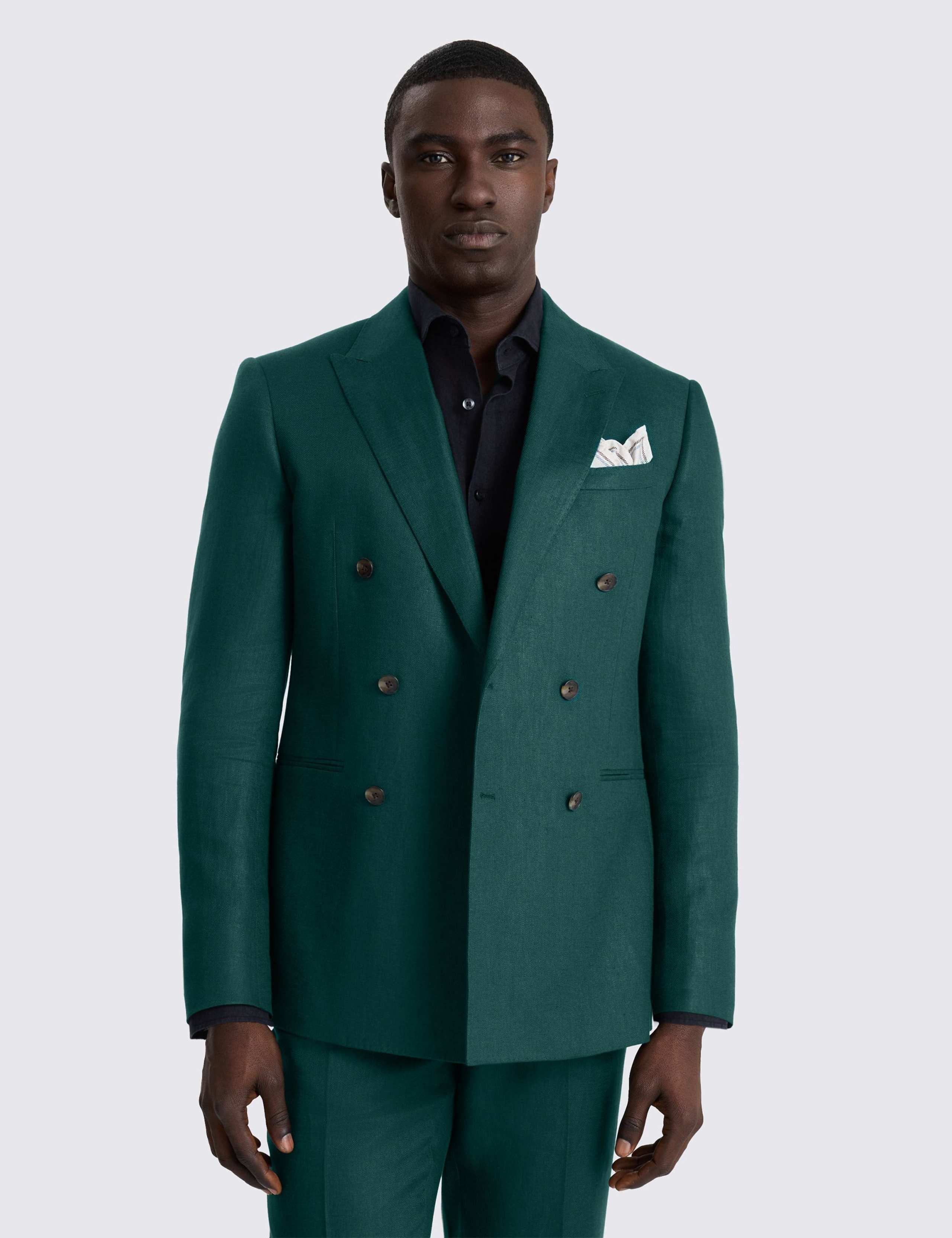 Slim Fit Pure Linen Double Breasted Suit Jacket