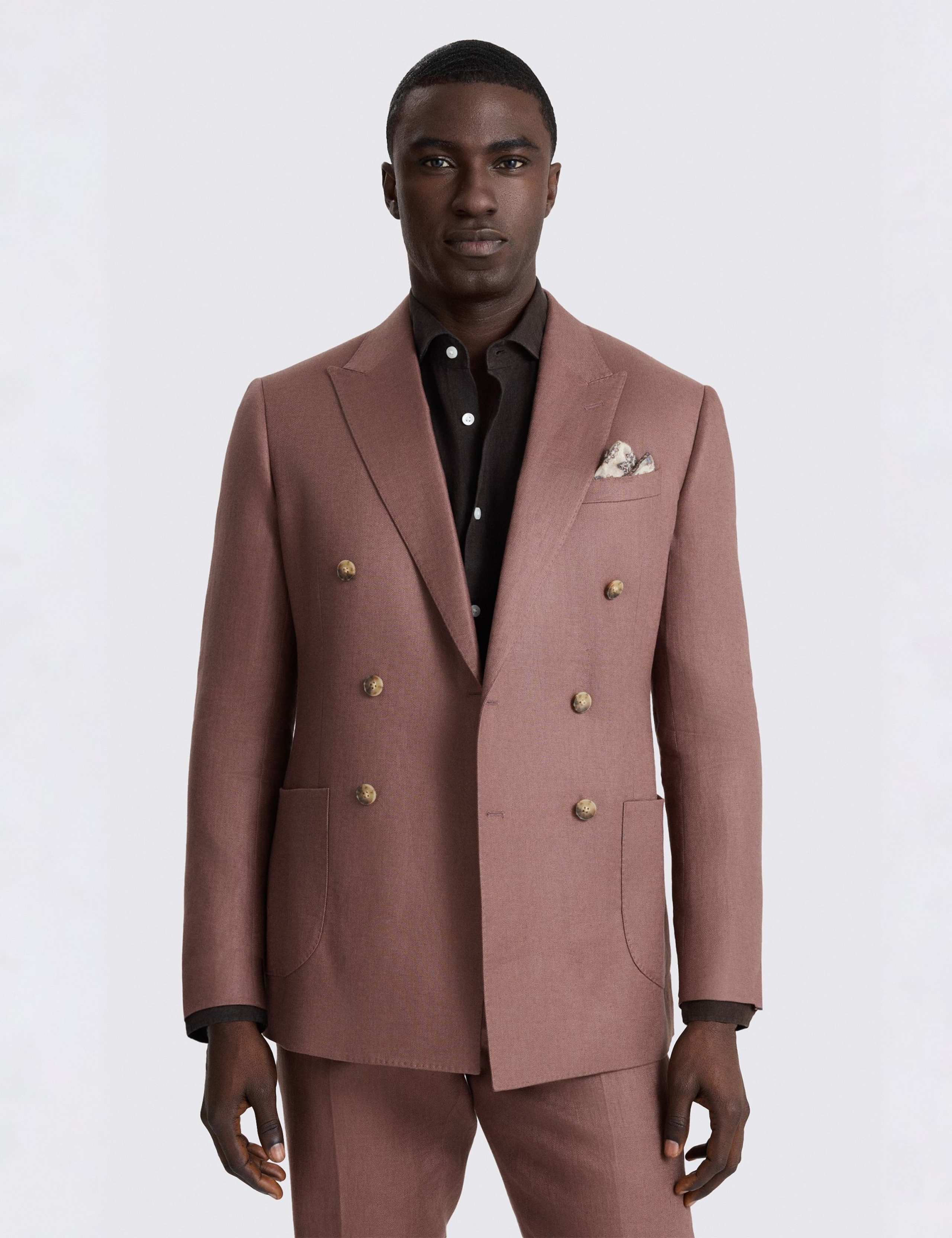 Slim Fit Pure Linen Double Breasted Blazer