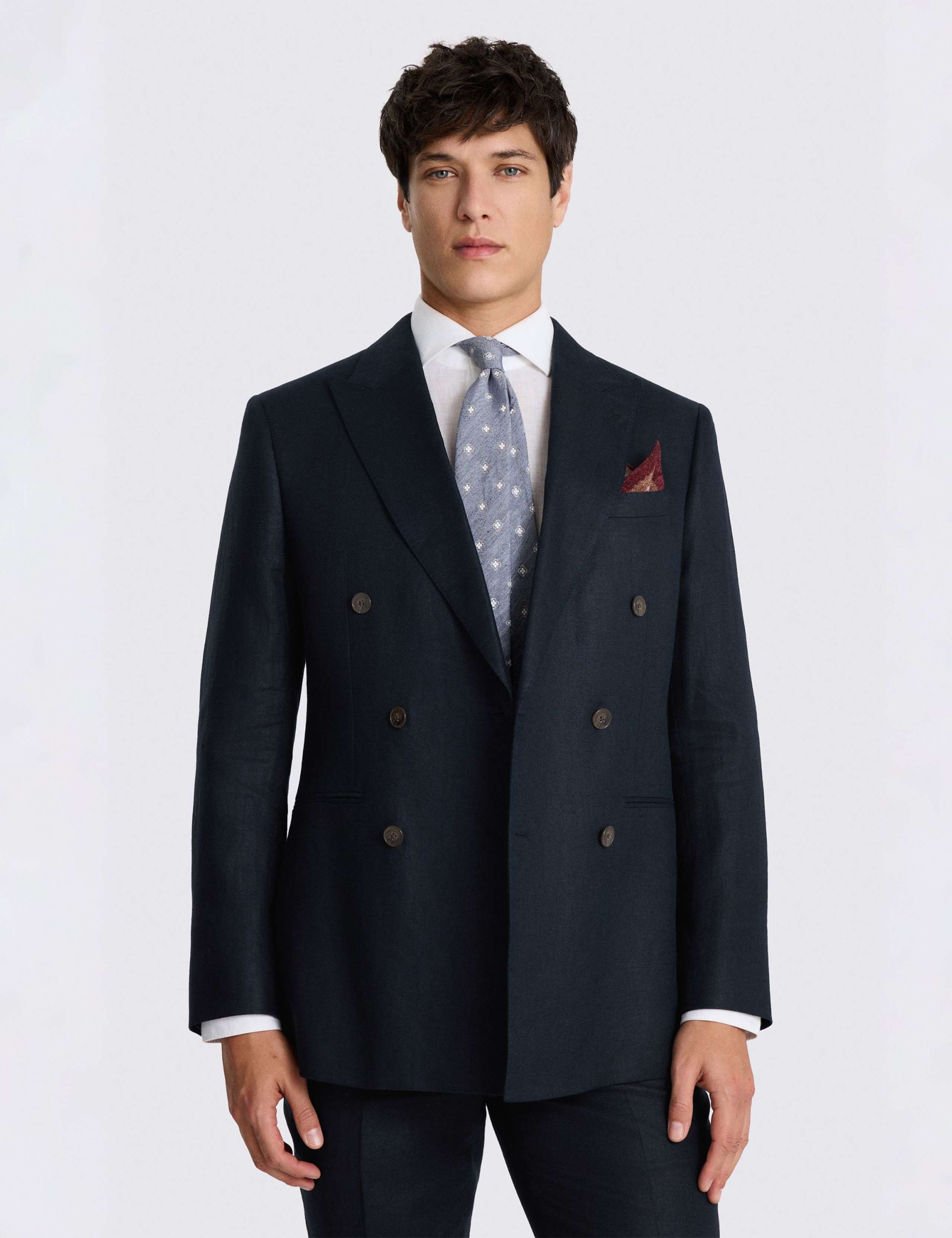 Tailored Fit Pure Linen Double Breasted Suit Jacket