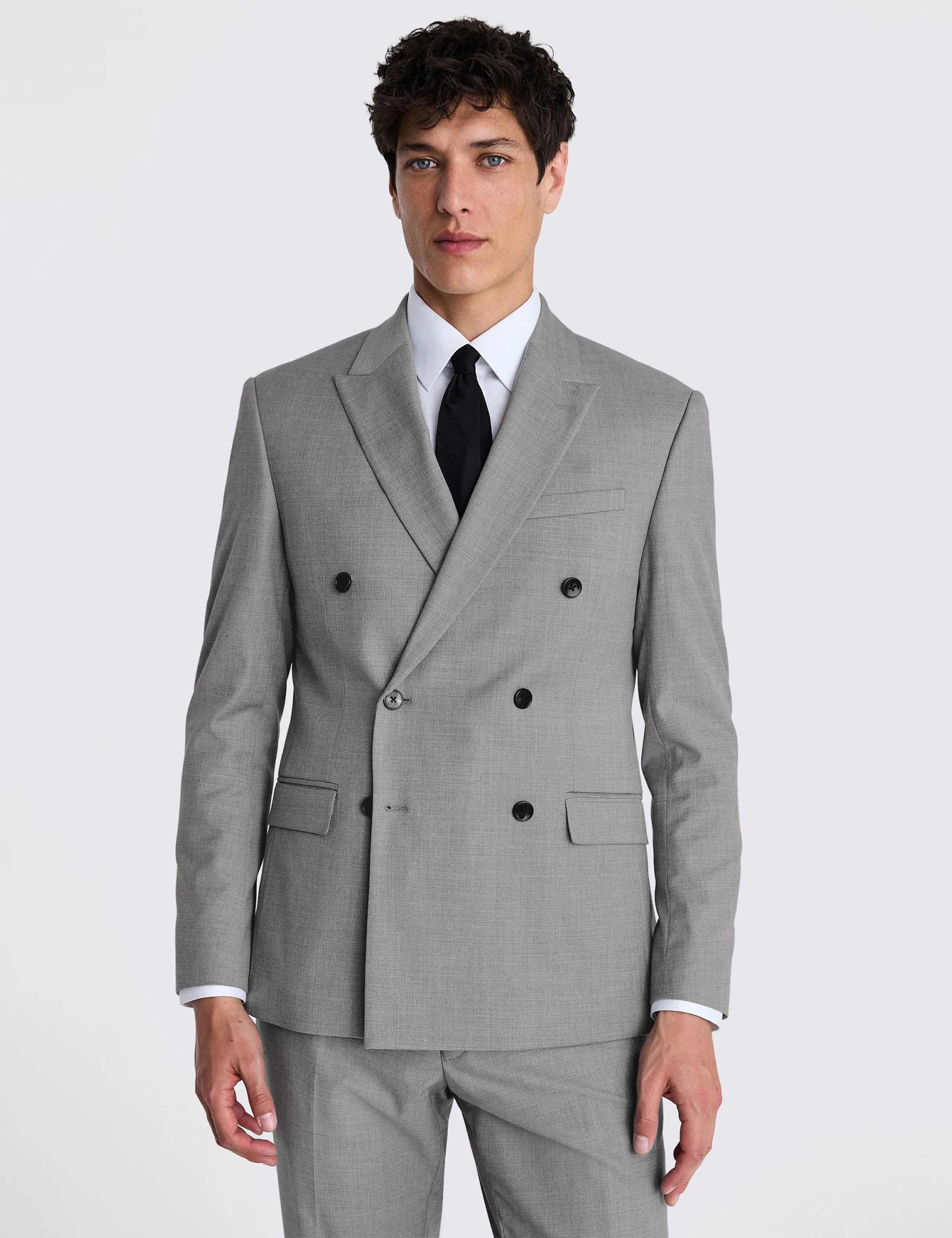 Slim Fit Stretch Double Breasted Suit Jacket