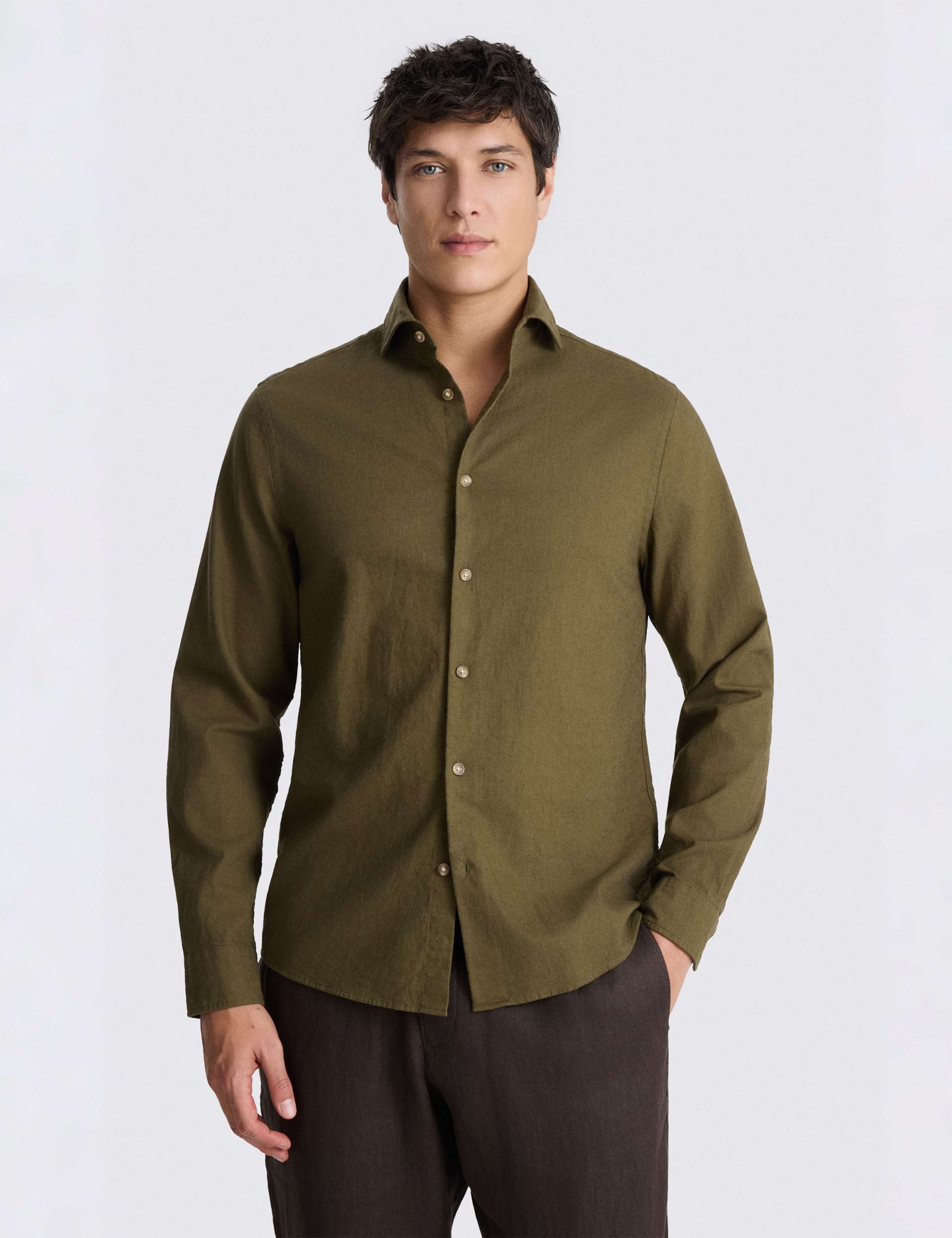 Tailored Fit Linen Cotton Blend Shirt