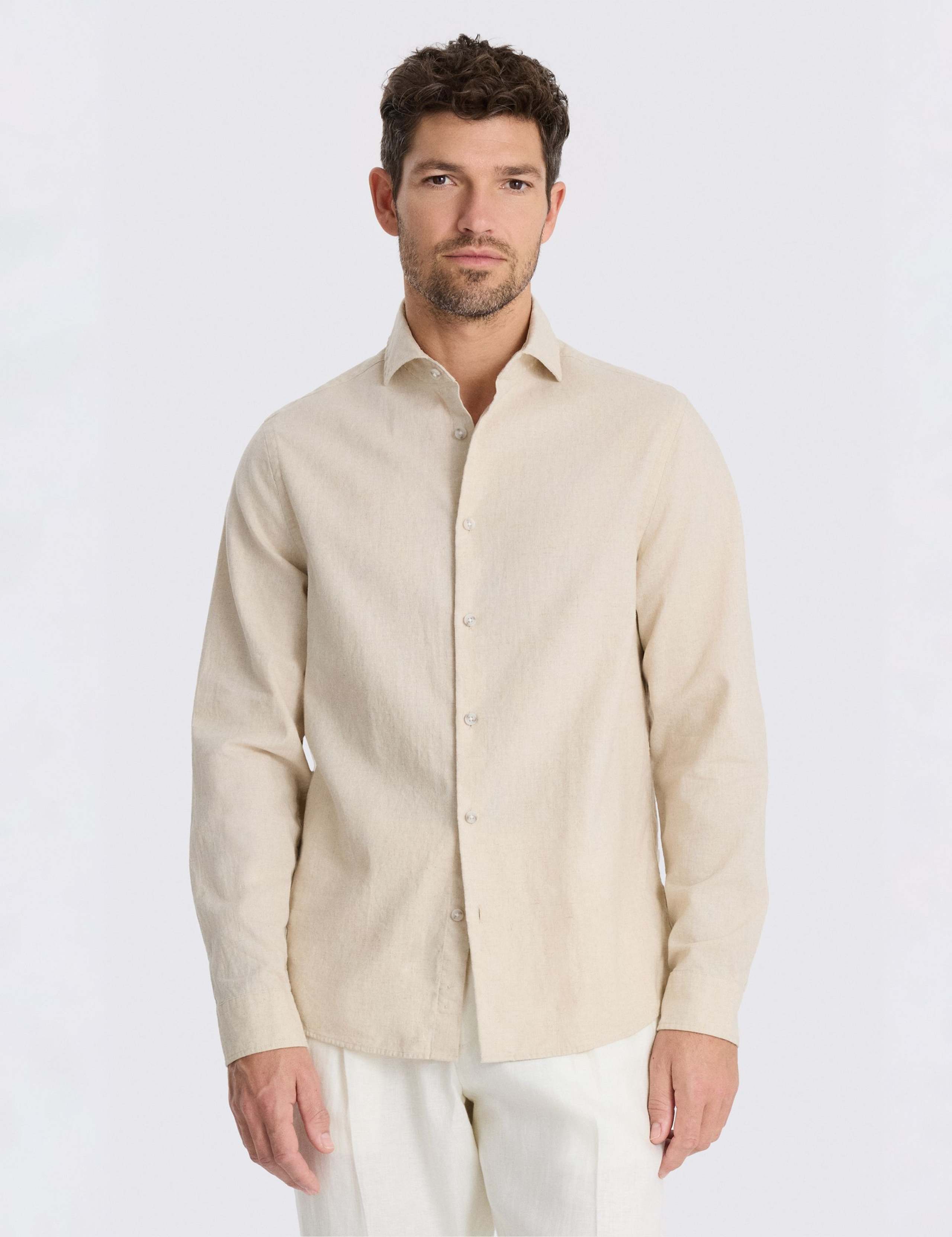 Tailored Fit Linen Cotton Blend Shirt