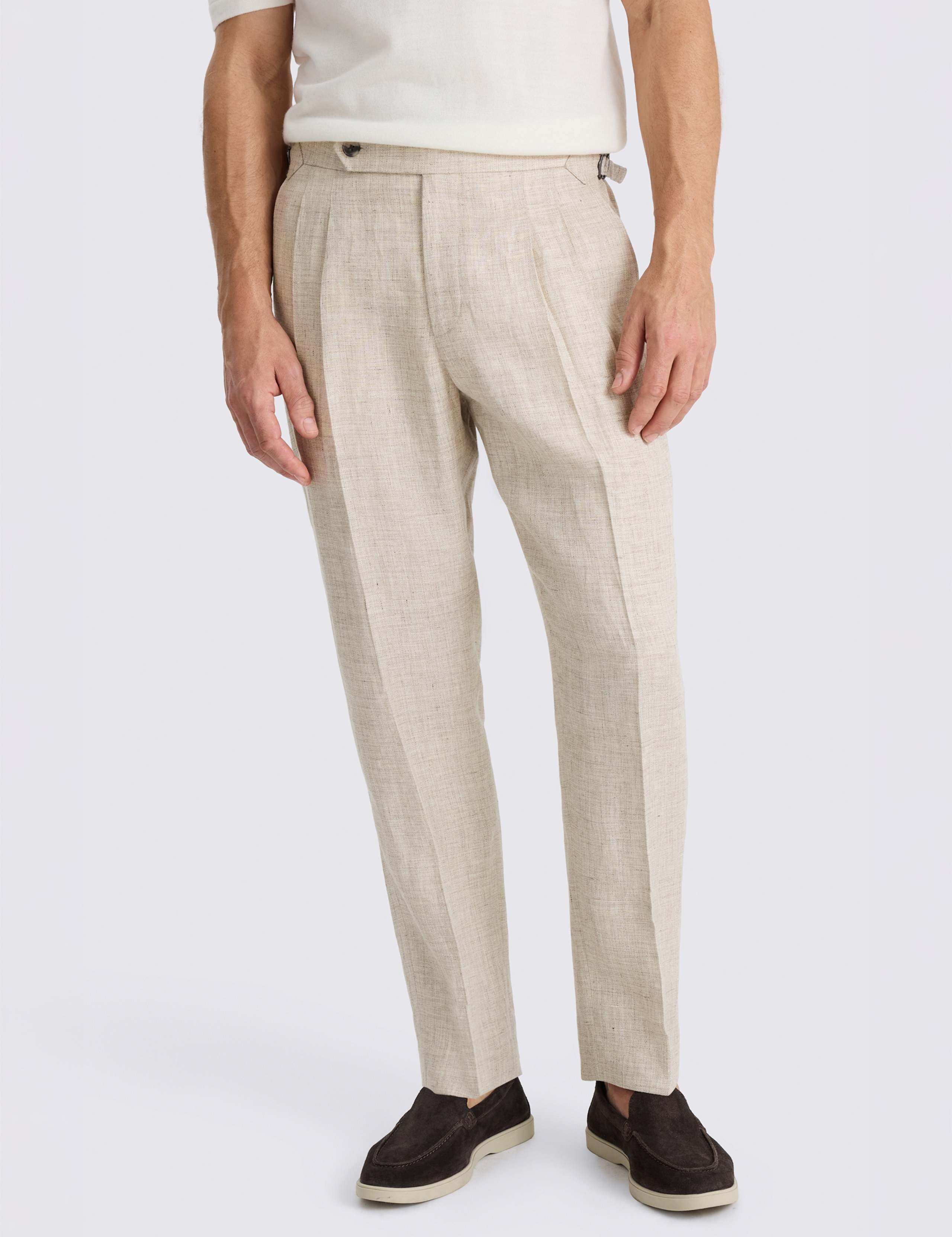 Tailored Fit Pure Linen Twin Pleat Trousers