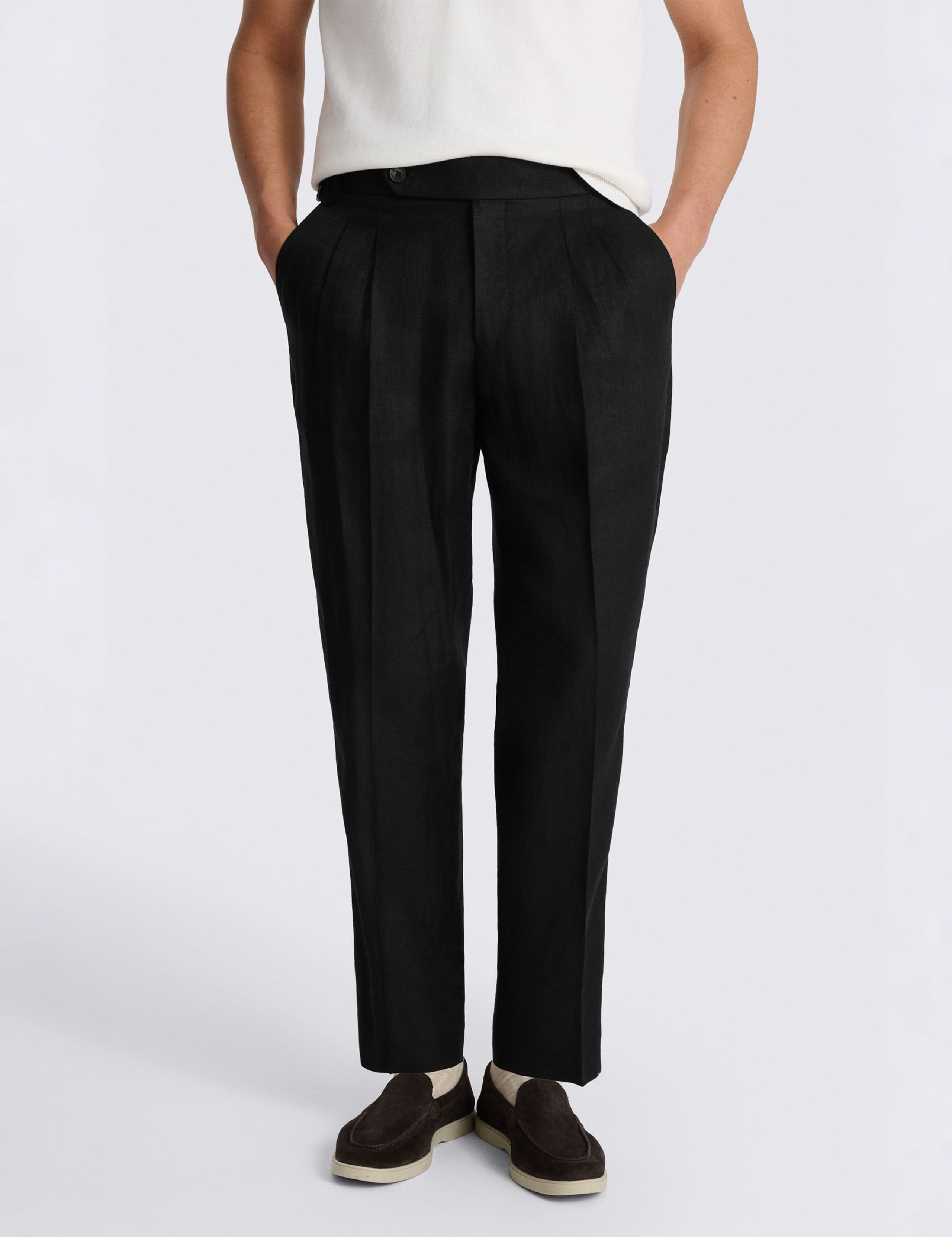 Tailored Fit Pure Linen Twin Pleat Trousers