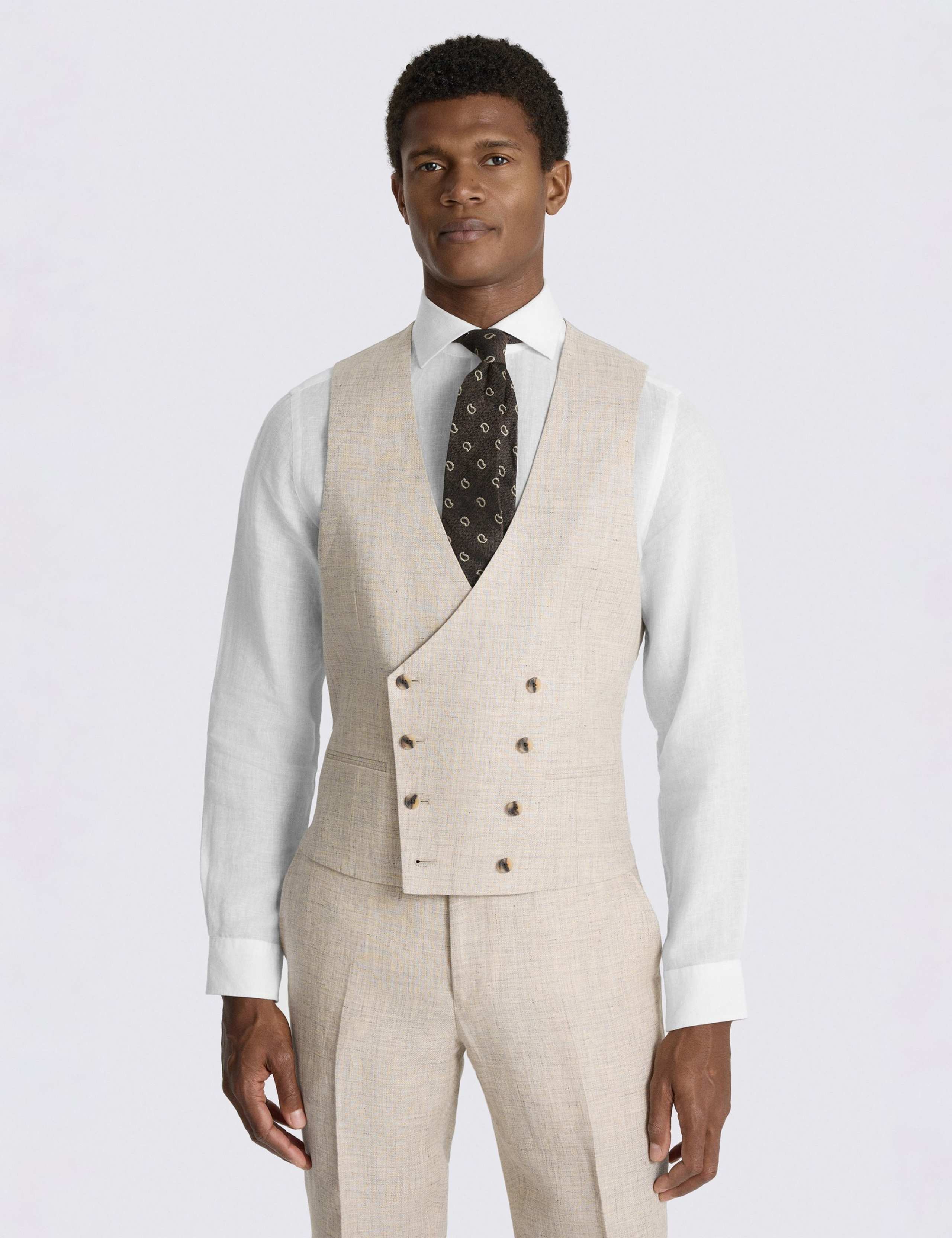 Slim Fit Pure Linen Double Breasted Waistcoat