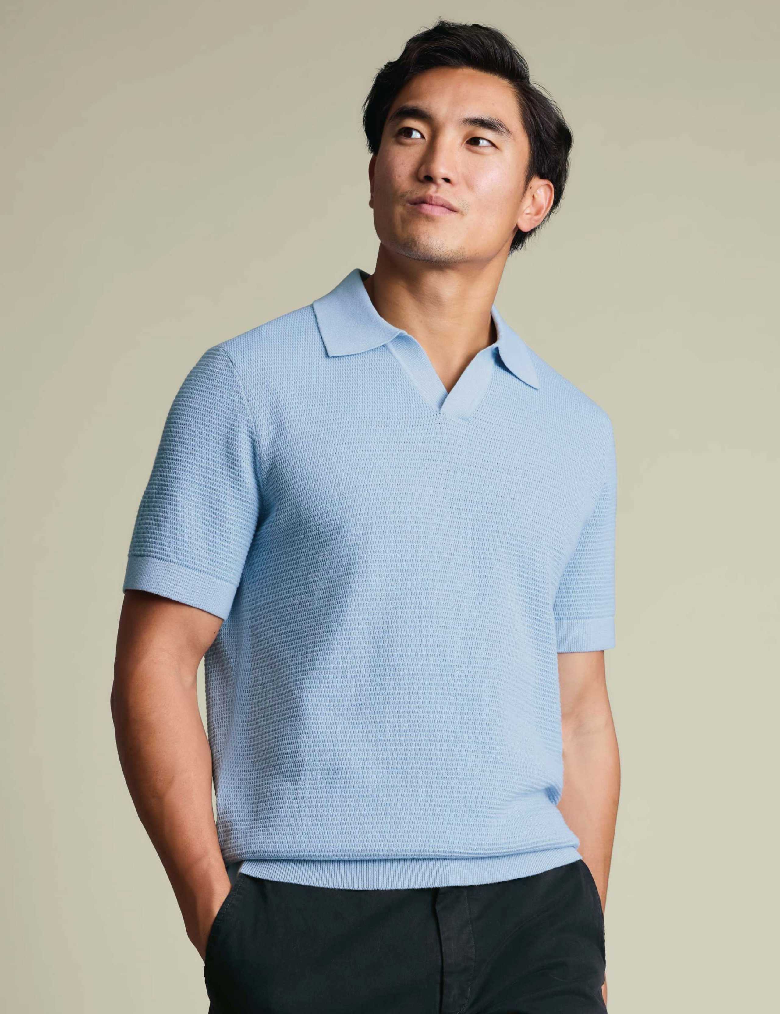 Pure Cotton Textured Knitted Polo Shirt