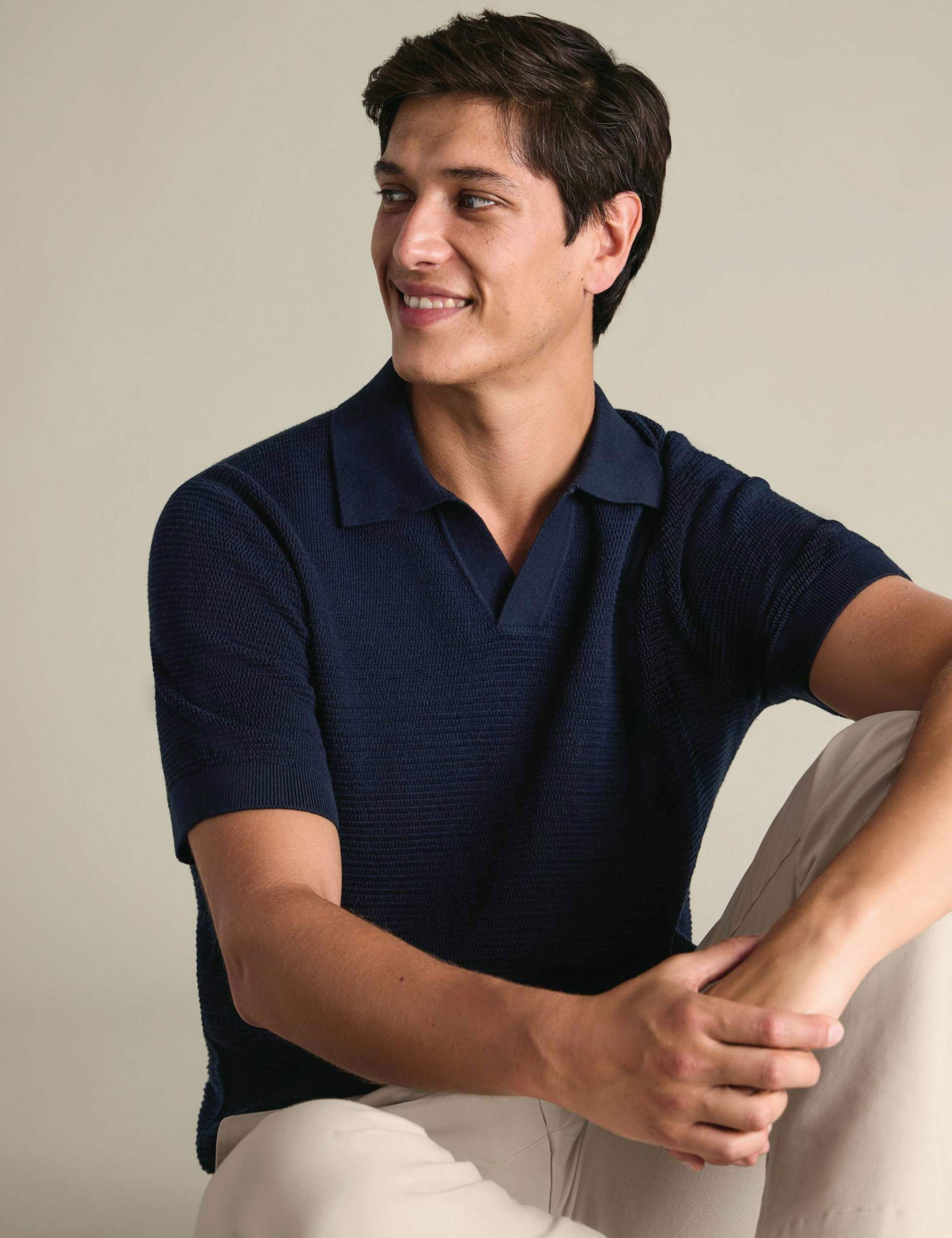 Pure Cotton Textured Knitted Polo Shirt