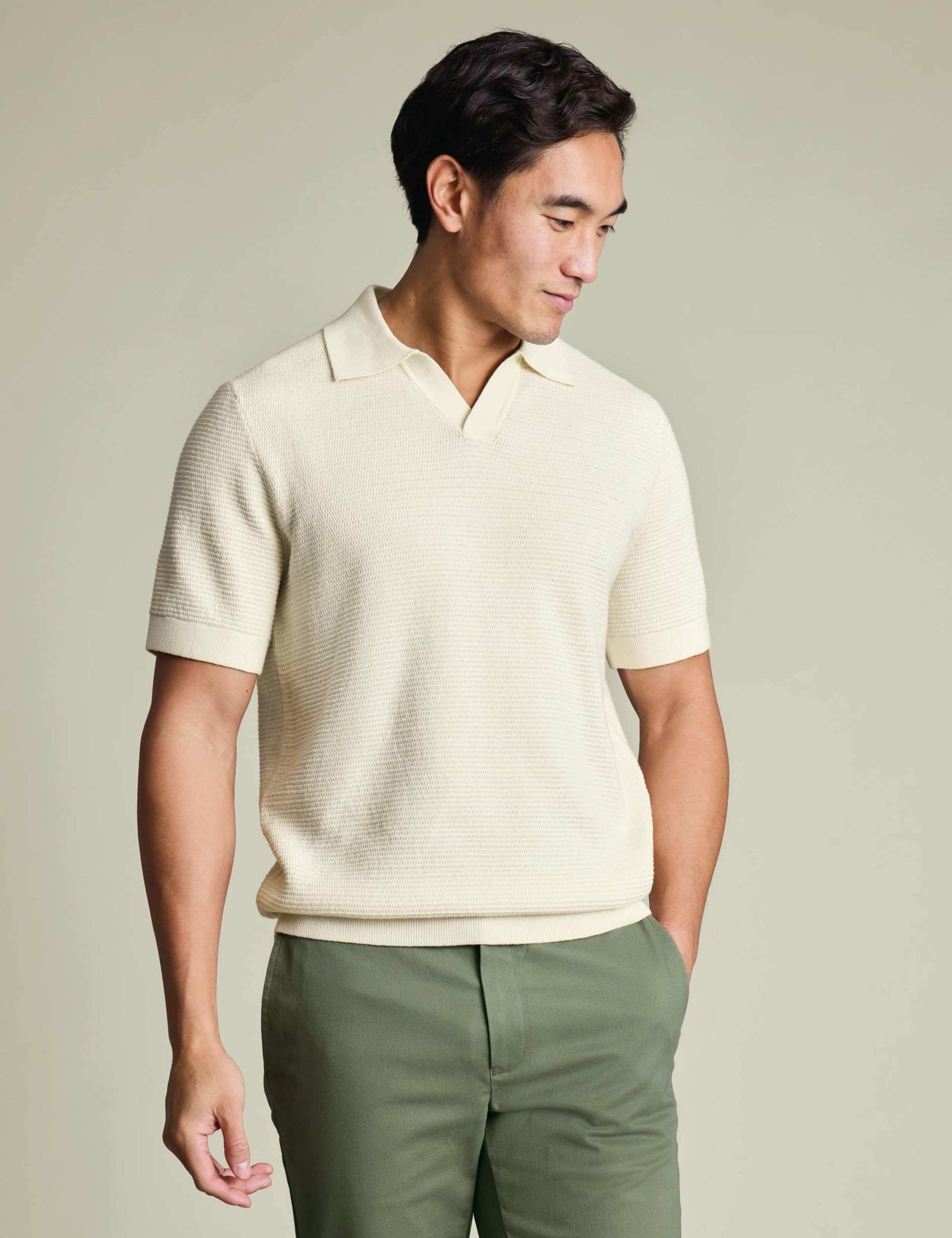Pure Cotton Textured Knitted Polo Shirt
