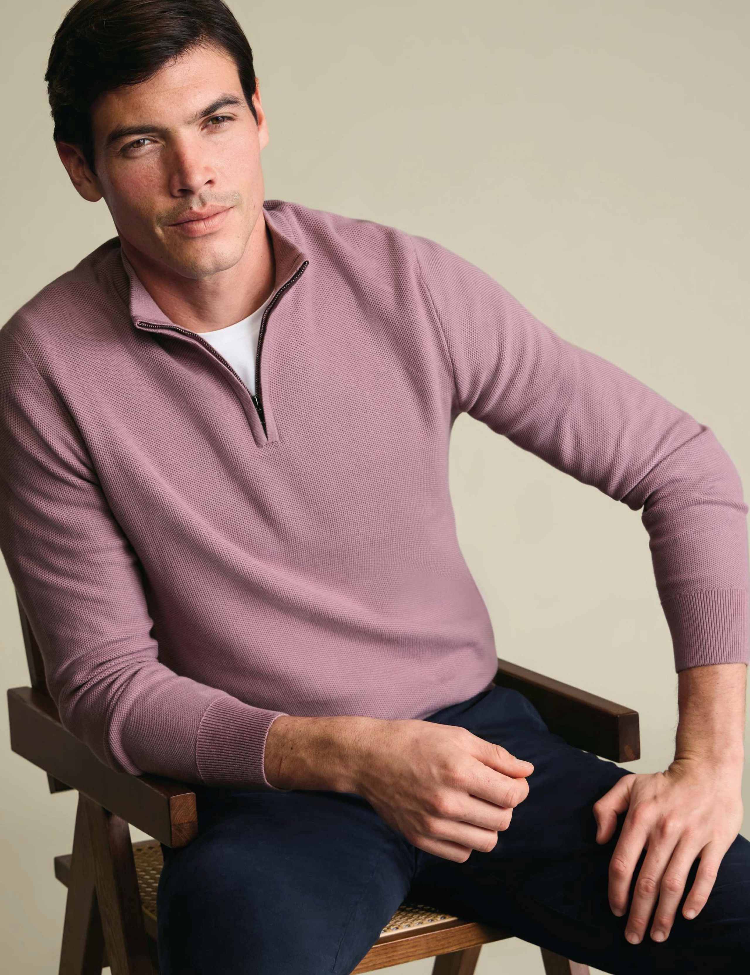 Pure Cotton Textured Half Zip Jumper