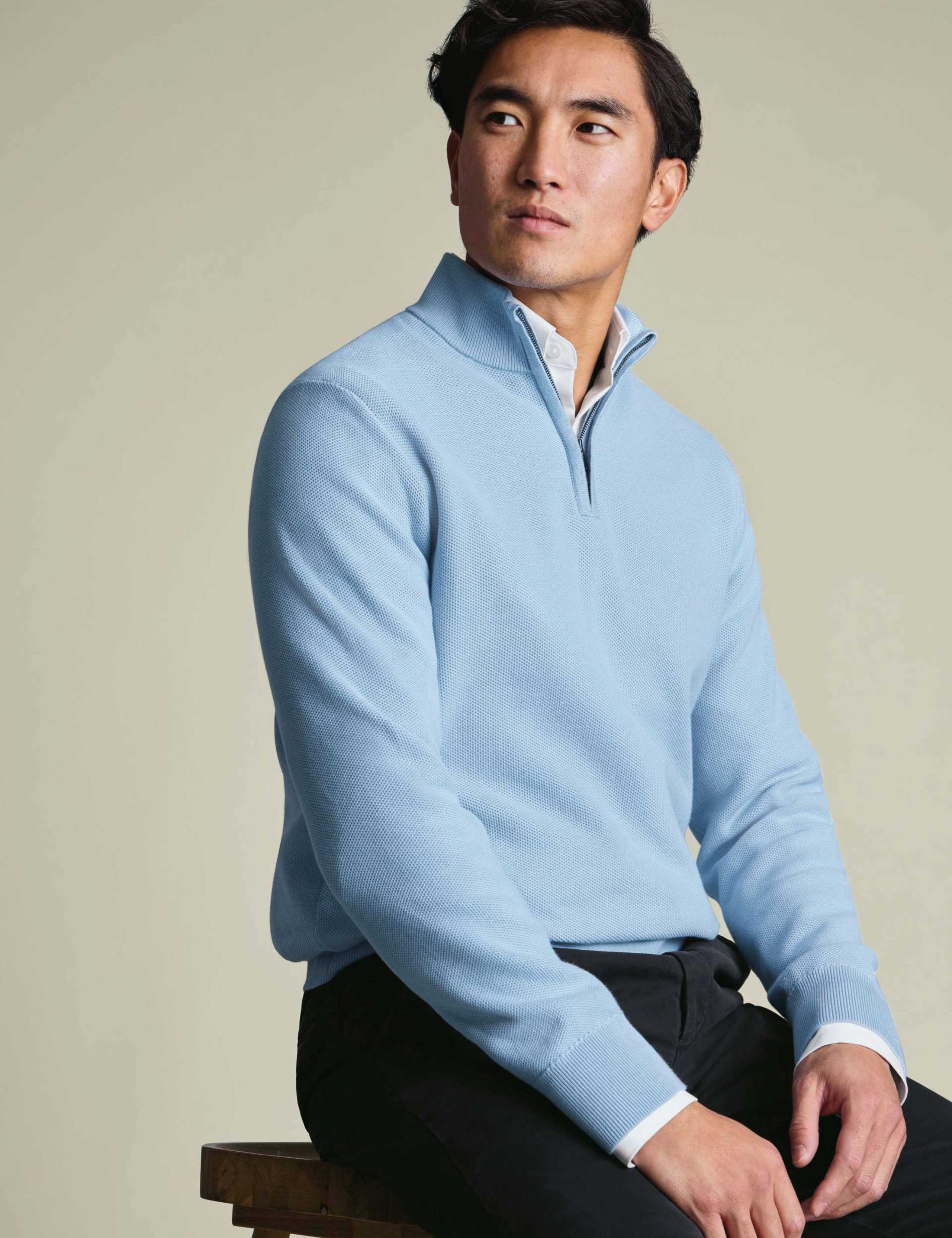 Pure Cotton Textured Half Zip Jumper