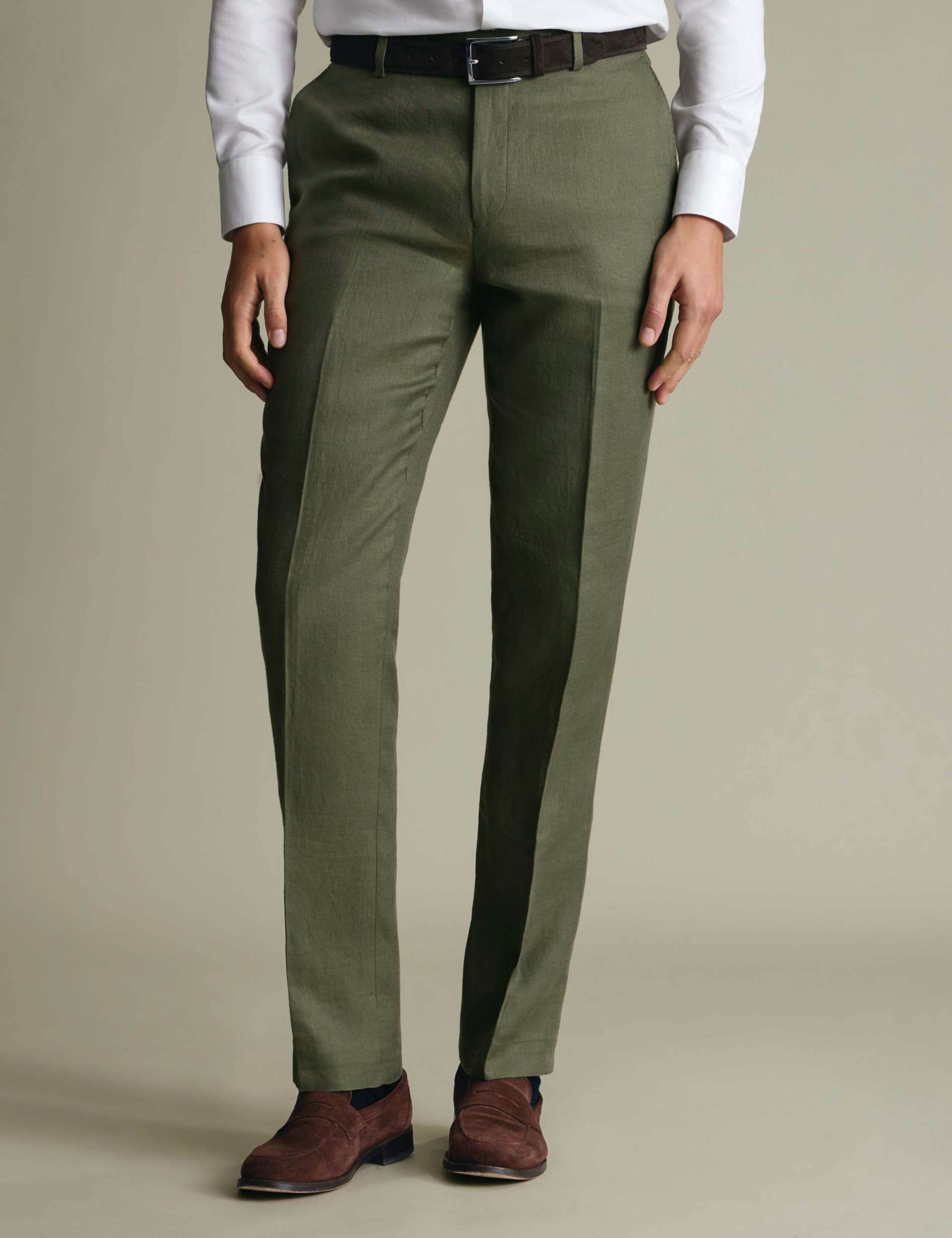 Slim Fit Pure Linen Flat Front Trousers