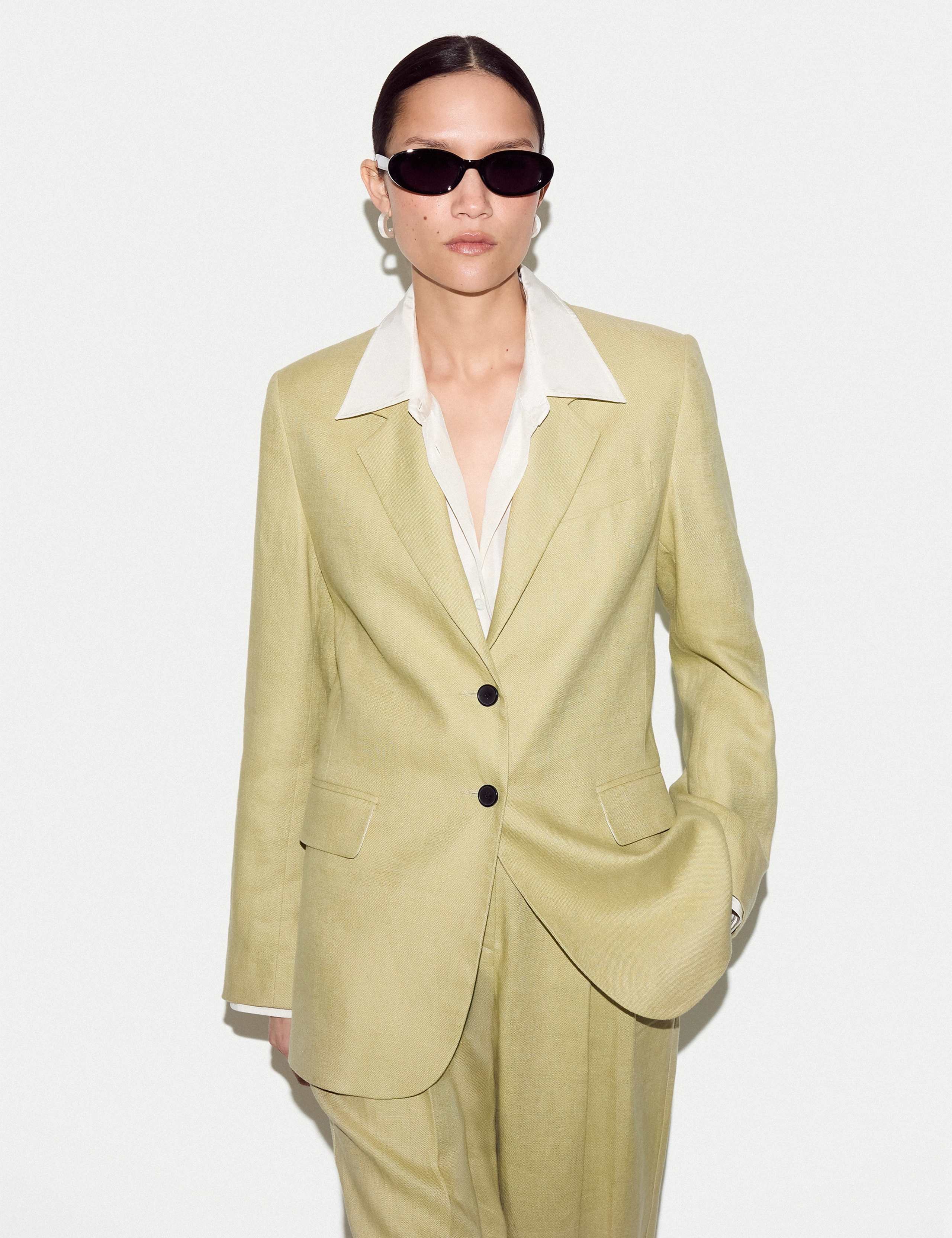 Pure Linen Textured Longline Blazer