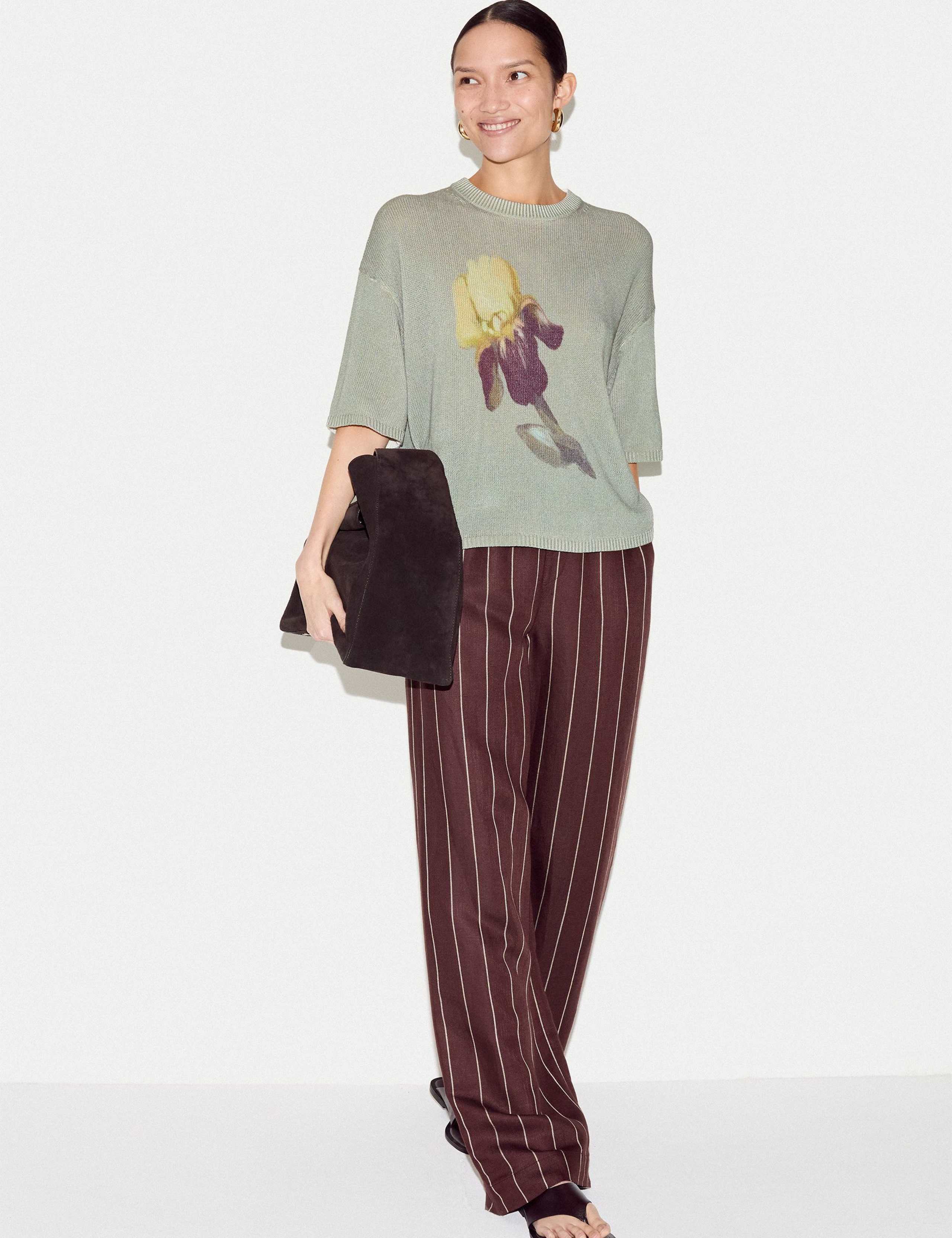 Floral Drop Shoulder Jumper with Linen