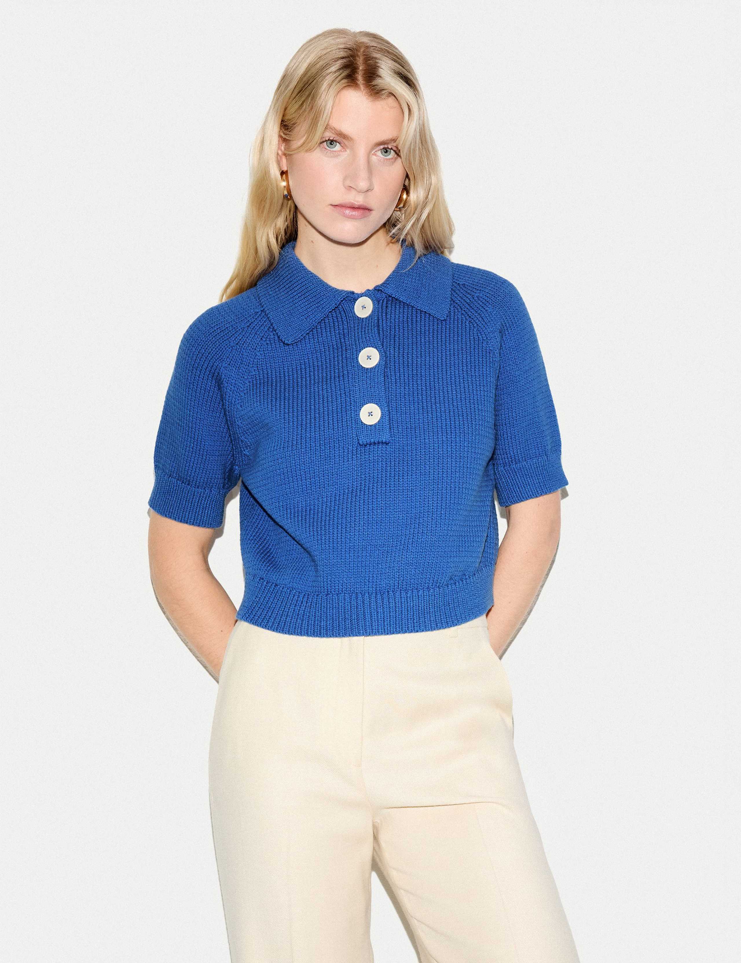Cotton Rich Collared Knitted Top