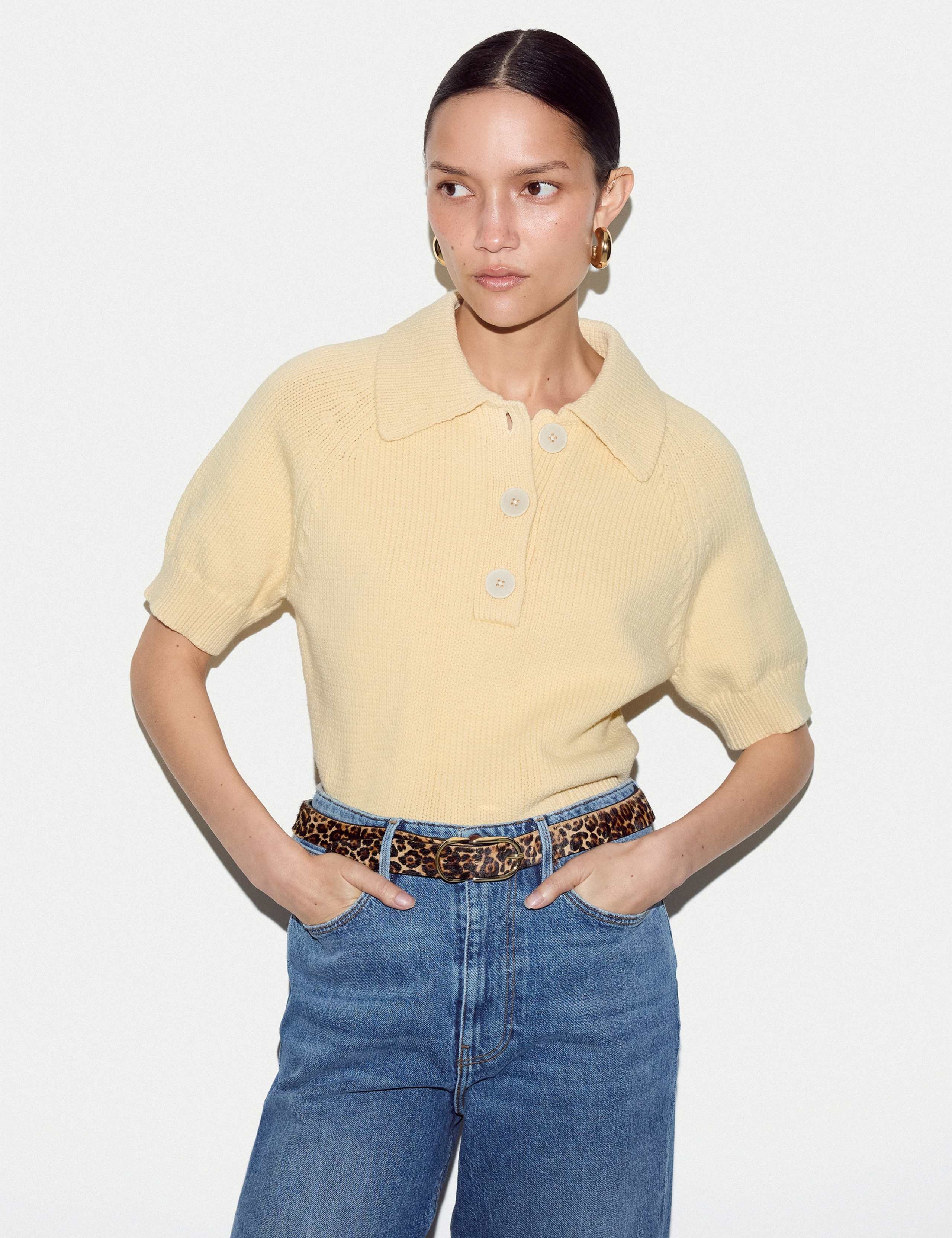 Cotton Rich Collared Knitted Top