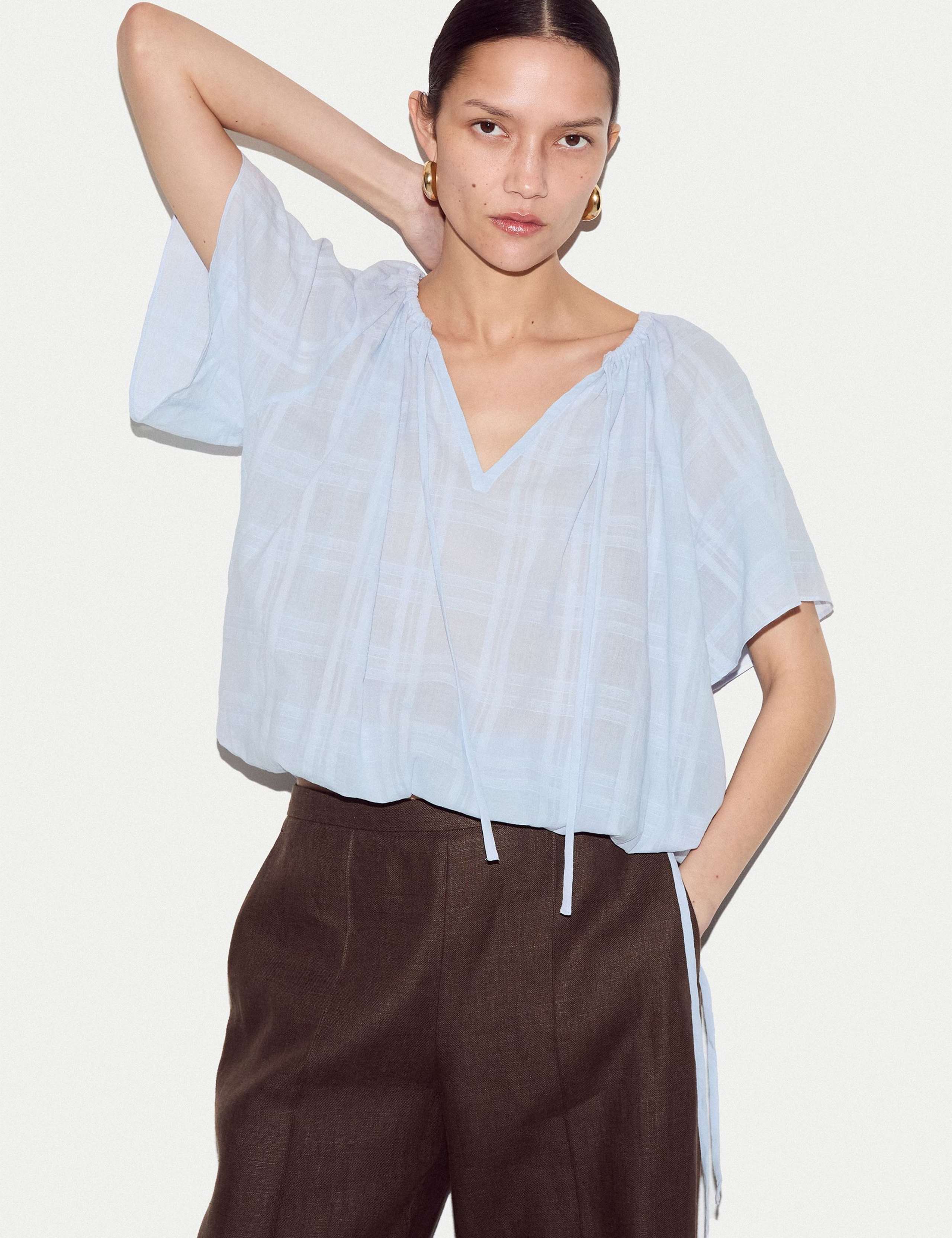 Pure Cotton Tie Detail Angel Sleeve Top