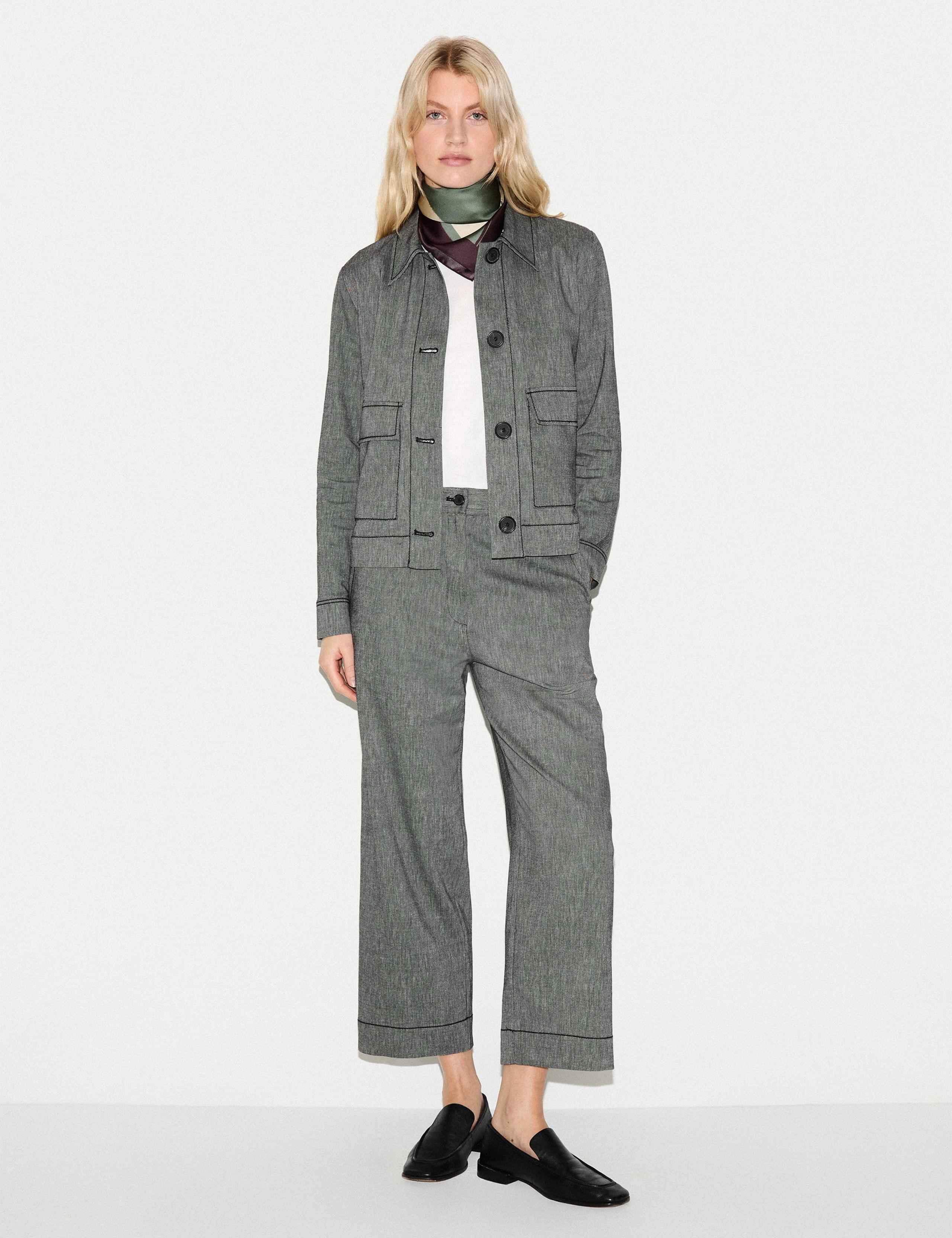 Textured Straight Leg Cropped Trousers