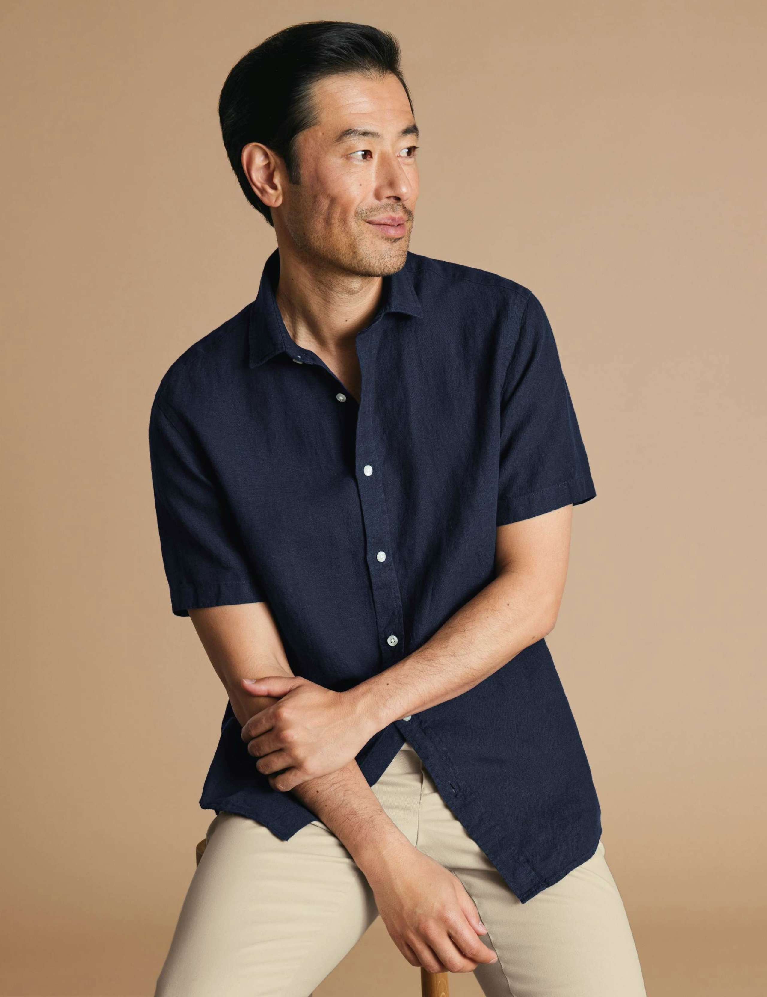 Slim Fit Pure Linen Short Sleeve Shirt