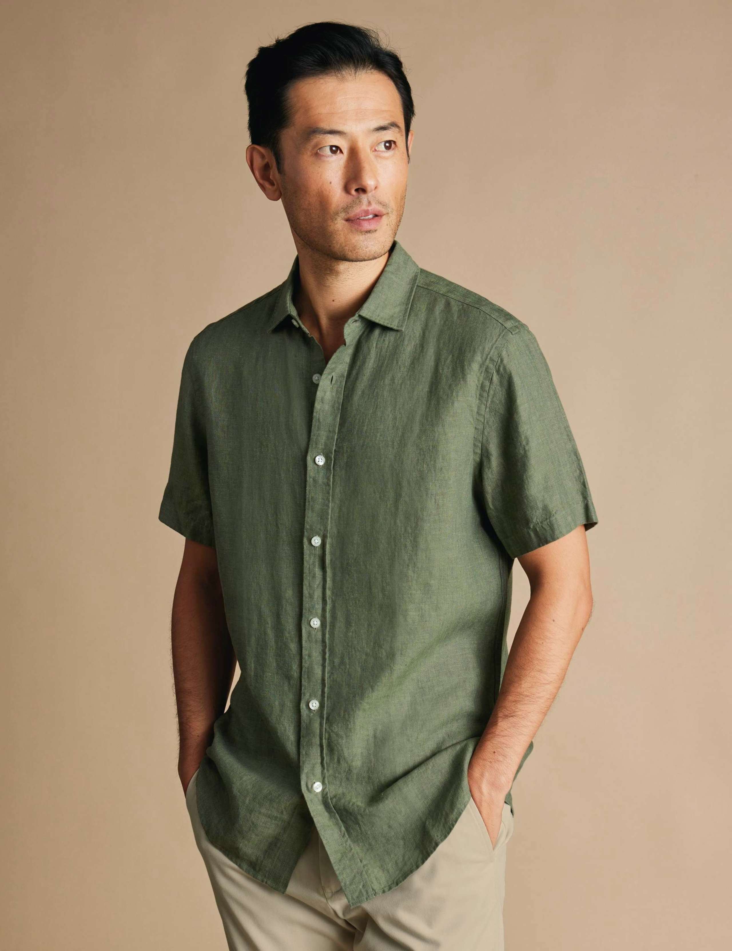 Slim Fit Pure Linen Short Sleeve Shirt
