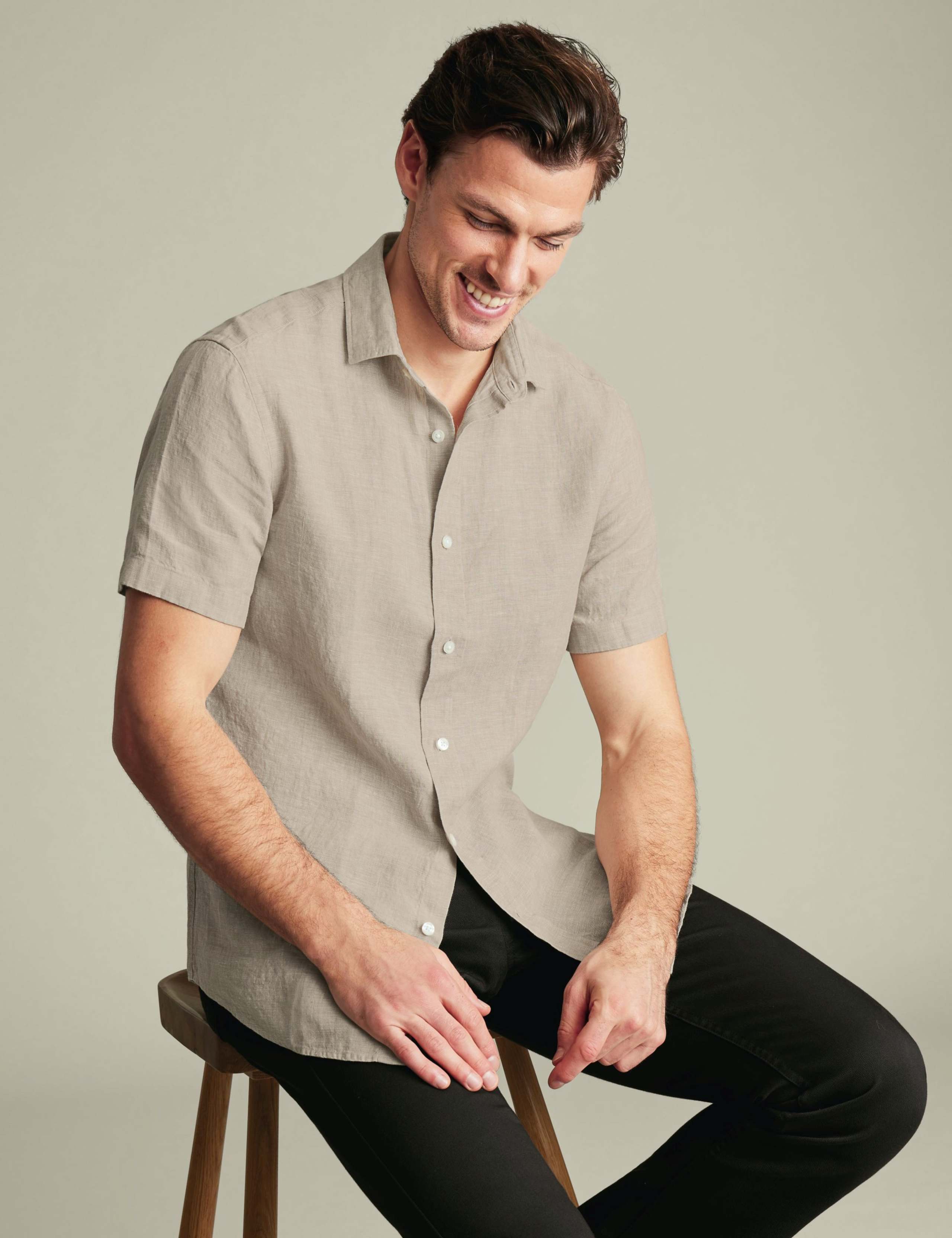 Slim Fit Pure Linen Short Sleeve Shirt