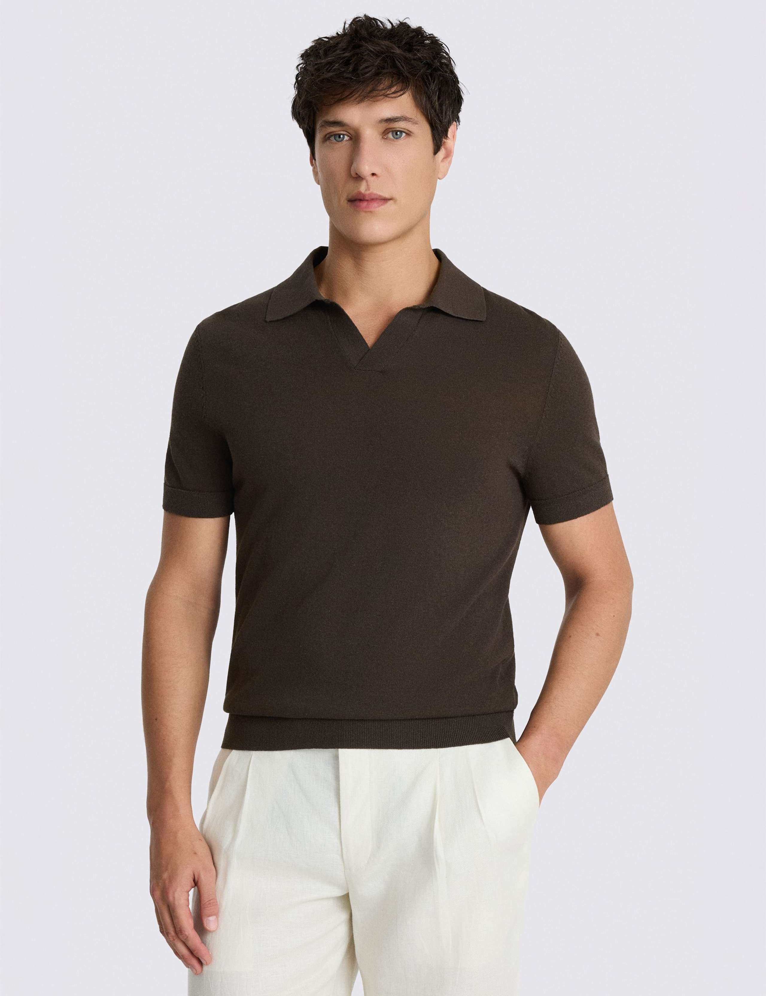 Linen Blend Knitted Polo Shirt