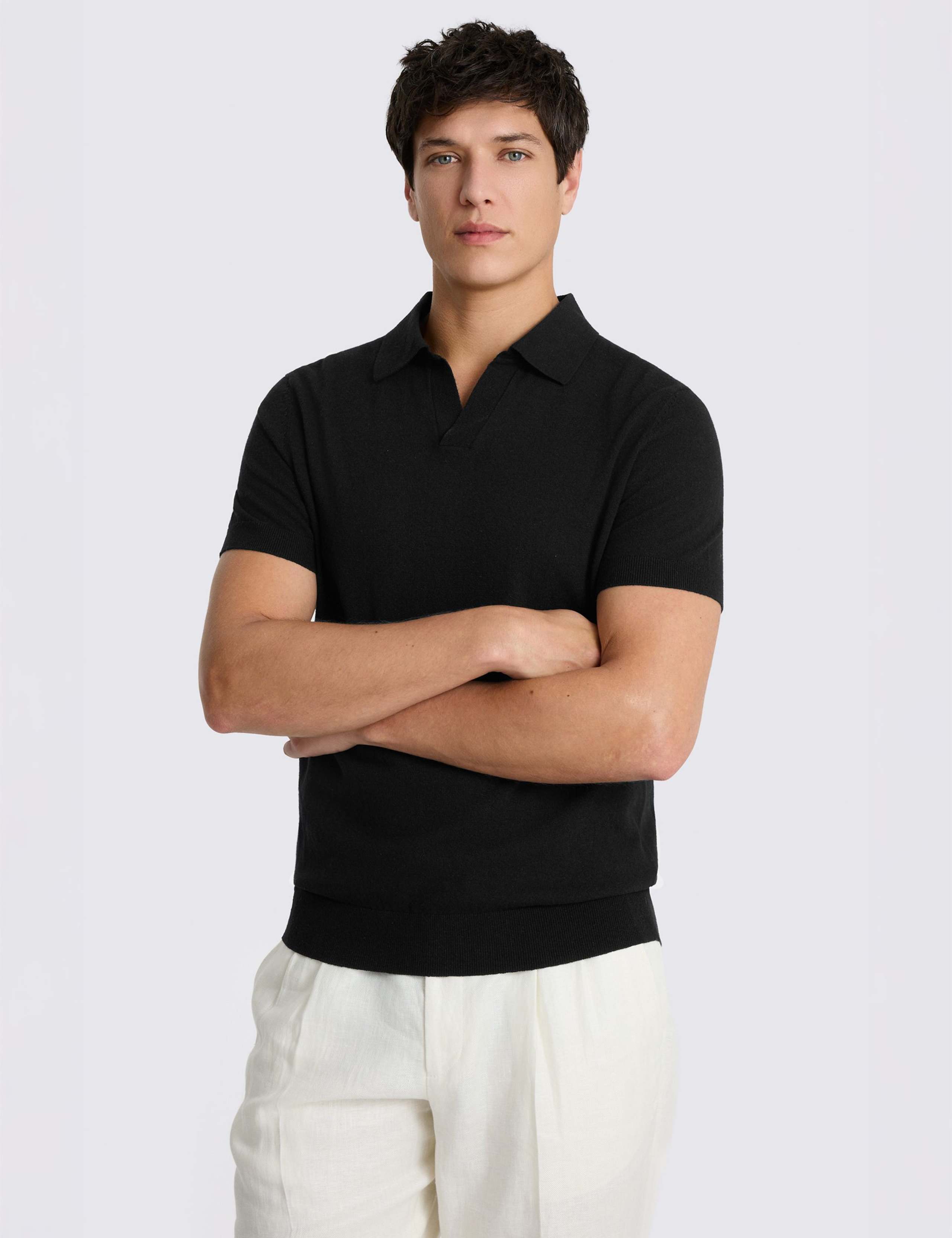 Linen Blend Knitted Polo Shirt