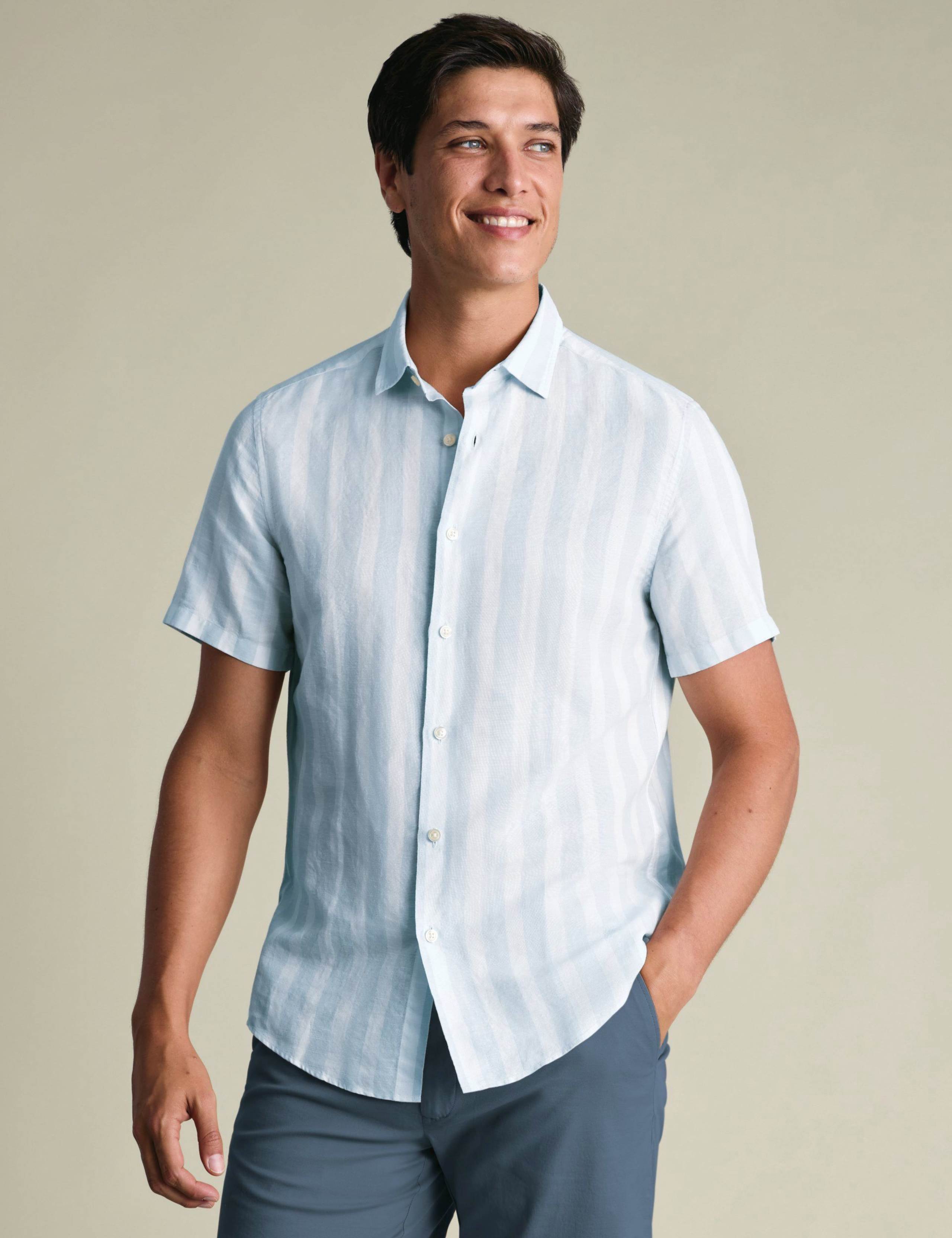 Cotton Linen Blend Printed Short Sleeve Shirt