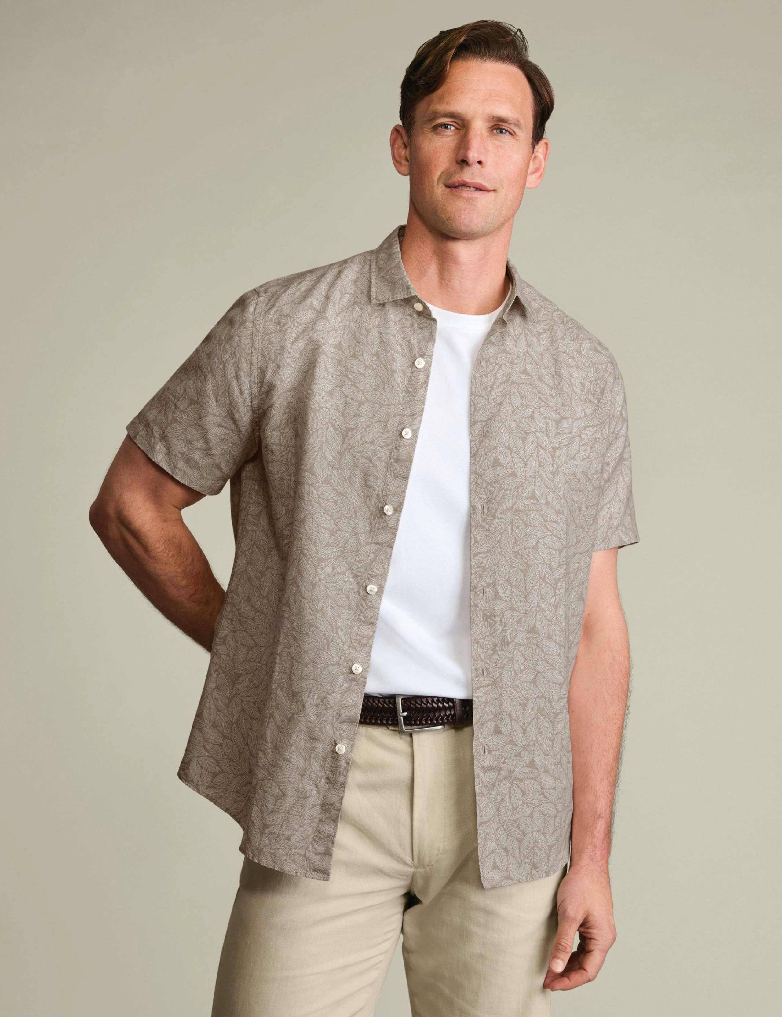 Cotton Linen Blend Printed Short Sleeve Shirt