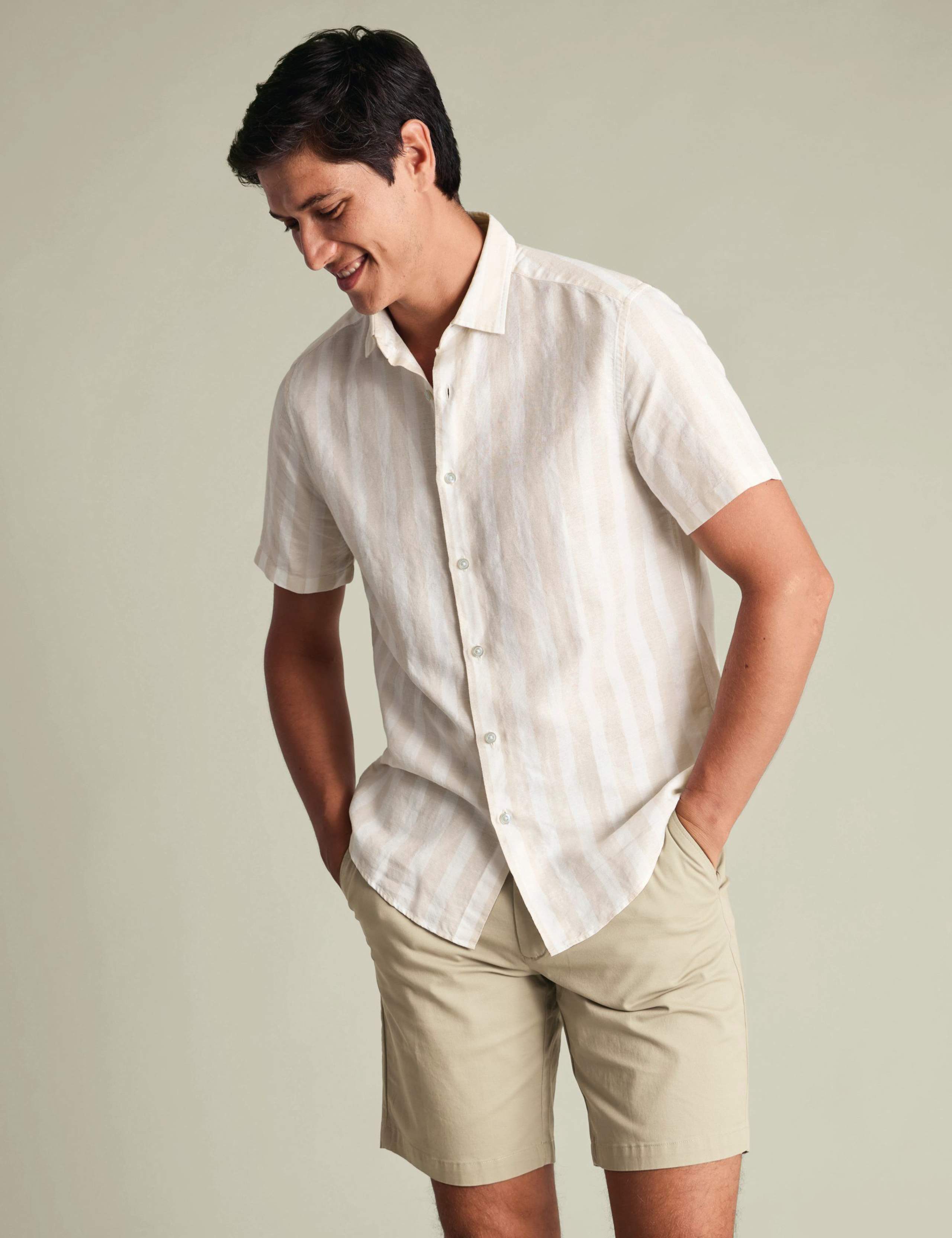 Cotton Linen Blend Printed Short Sleeve Shirt