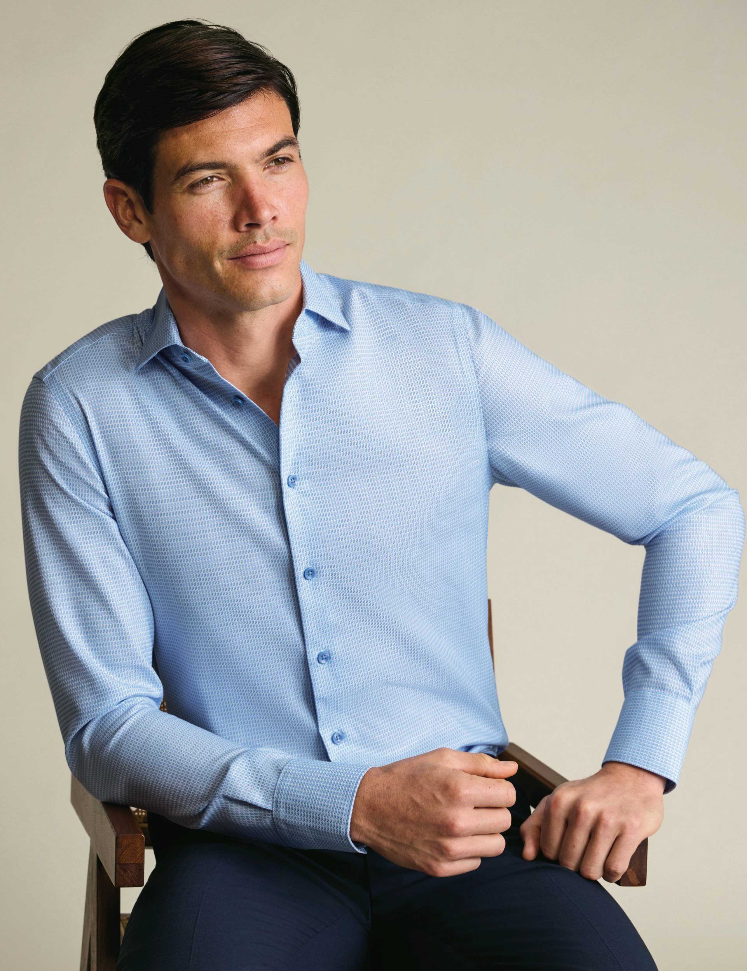 Slim Fit Non Iron Pure Cotton Textured Shirt