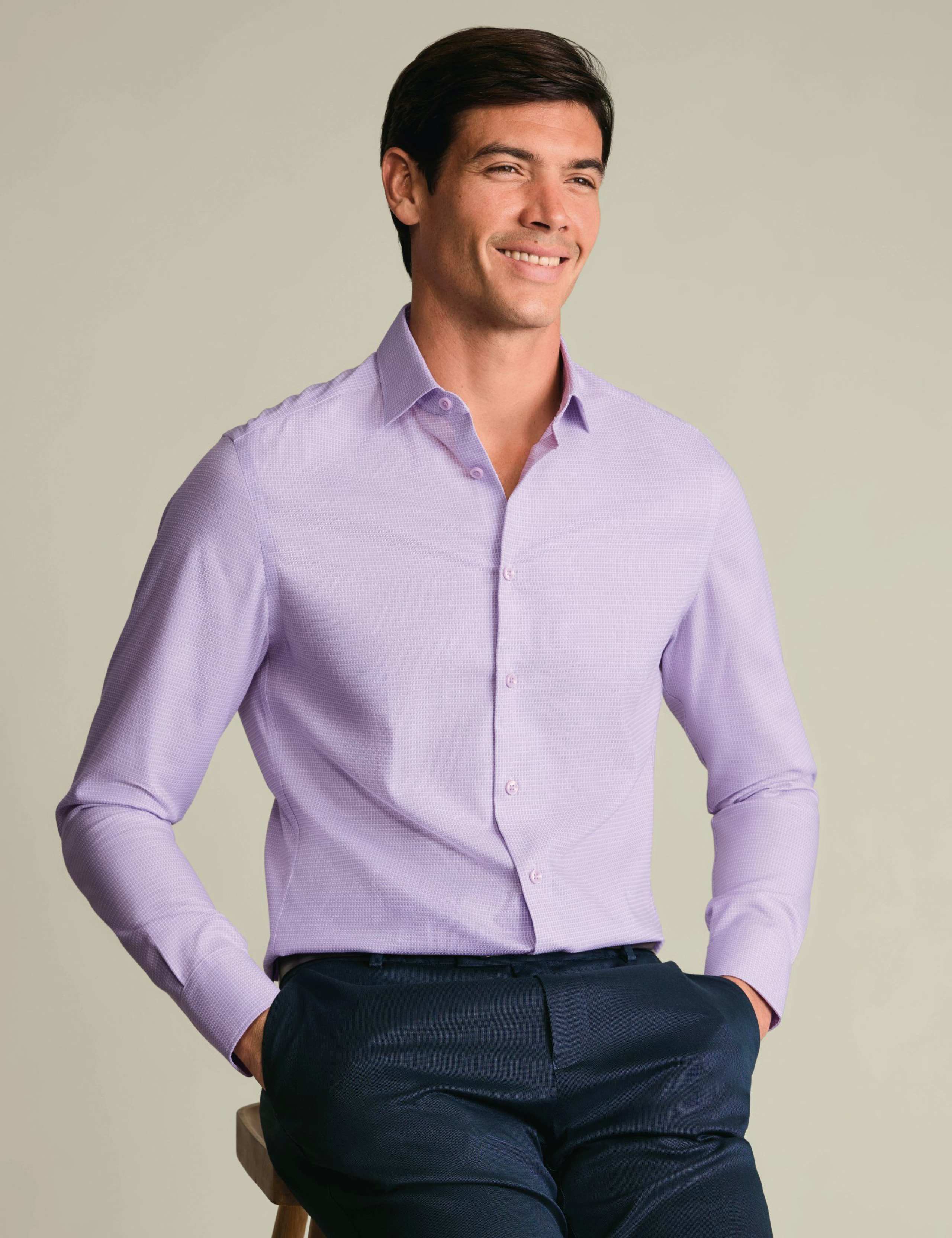 Slim Fit Non Iron Pure Cotton Textured Shirt
