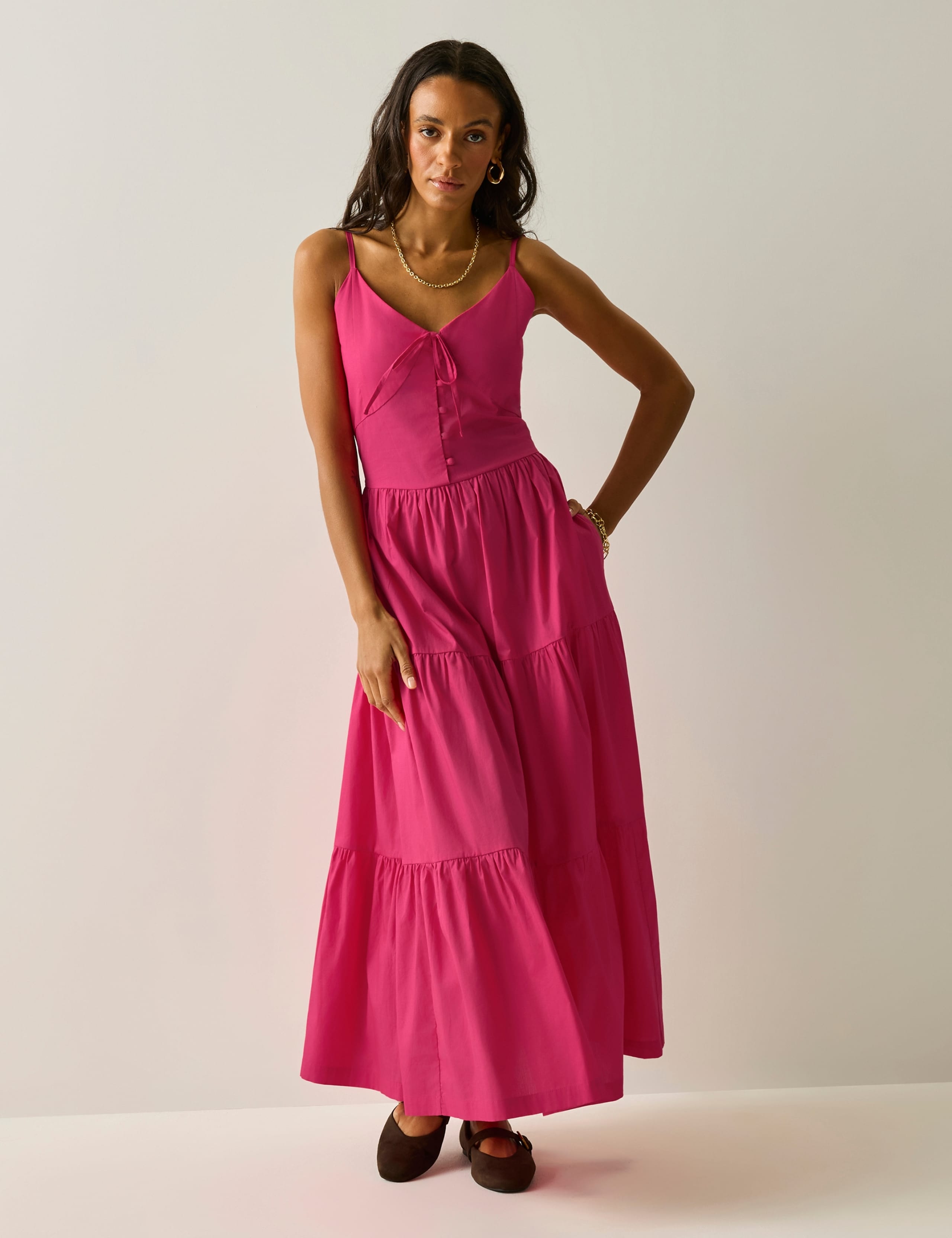 Perissa Pure Cotton V-Neck Midi Dress