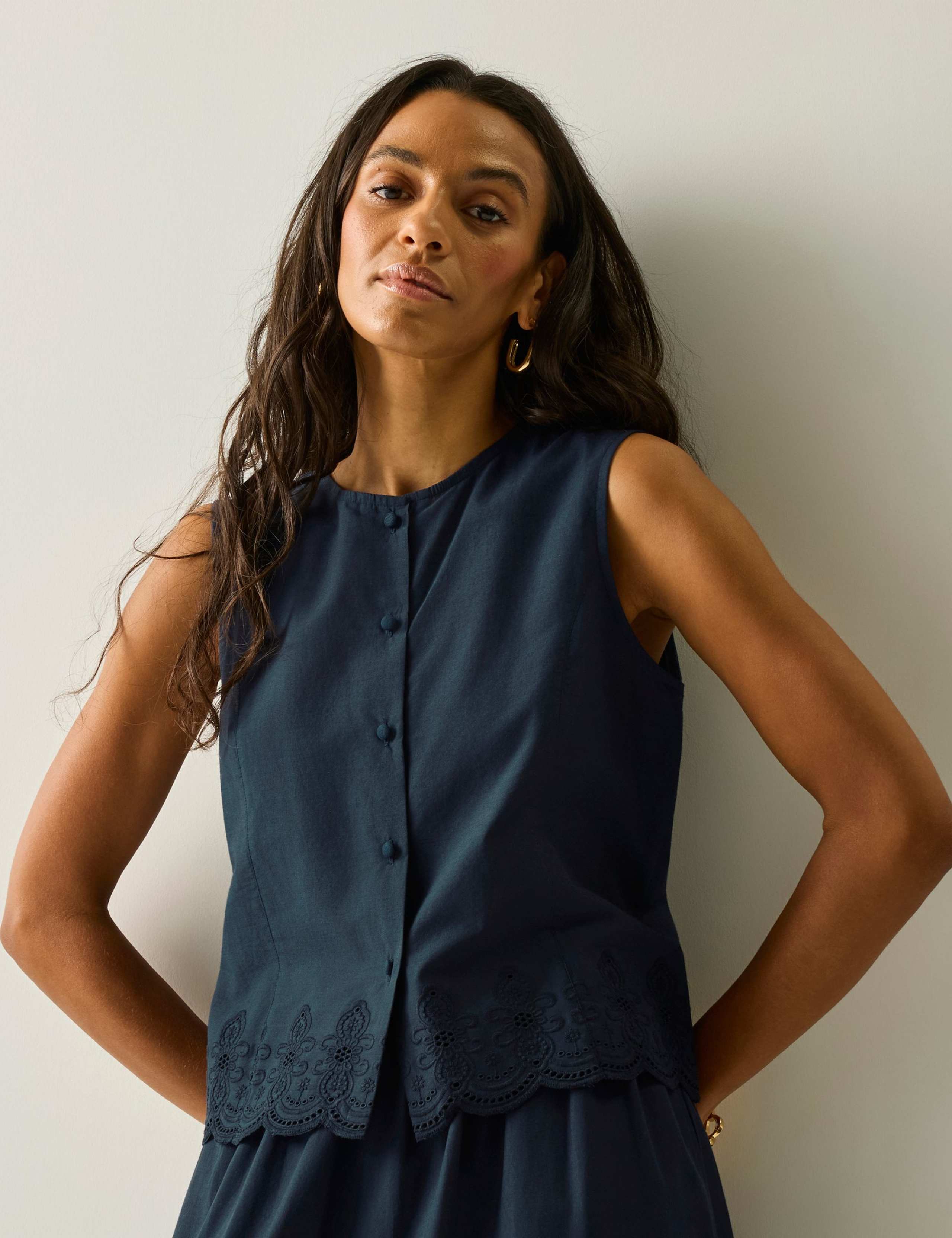 Preveli Pure Cotton Broderie Tie Back Blouse
