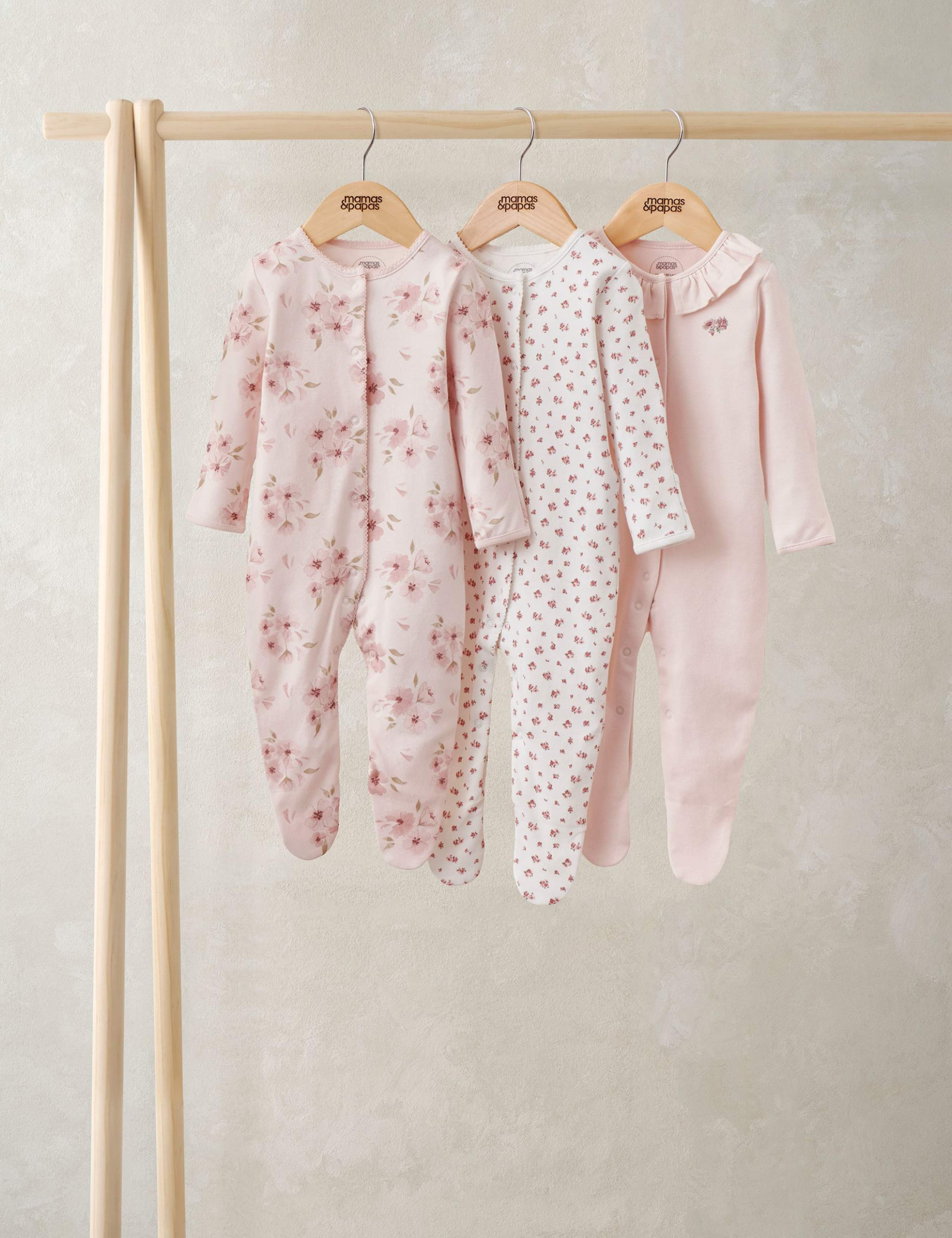 3 Pack Pure Cotton Floral Sleepsuits (0-24 Months)