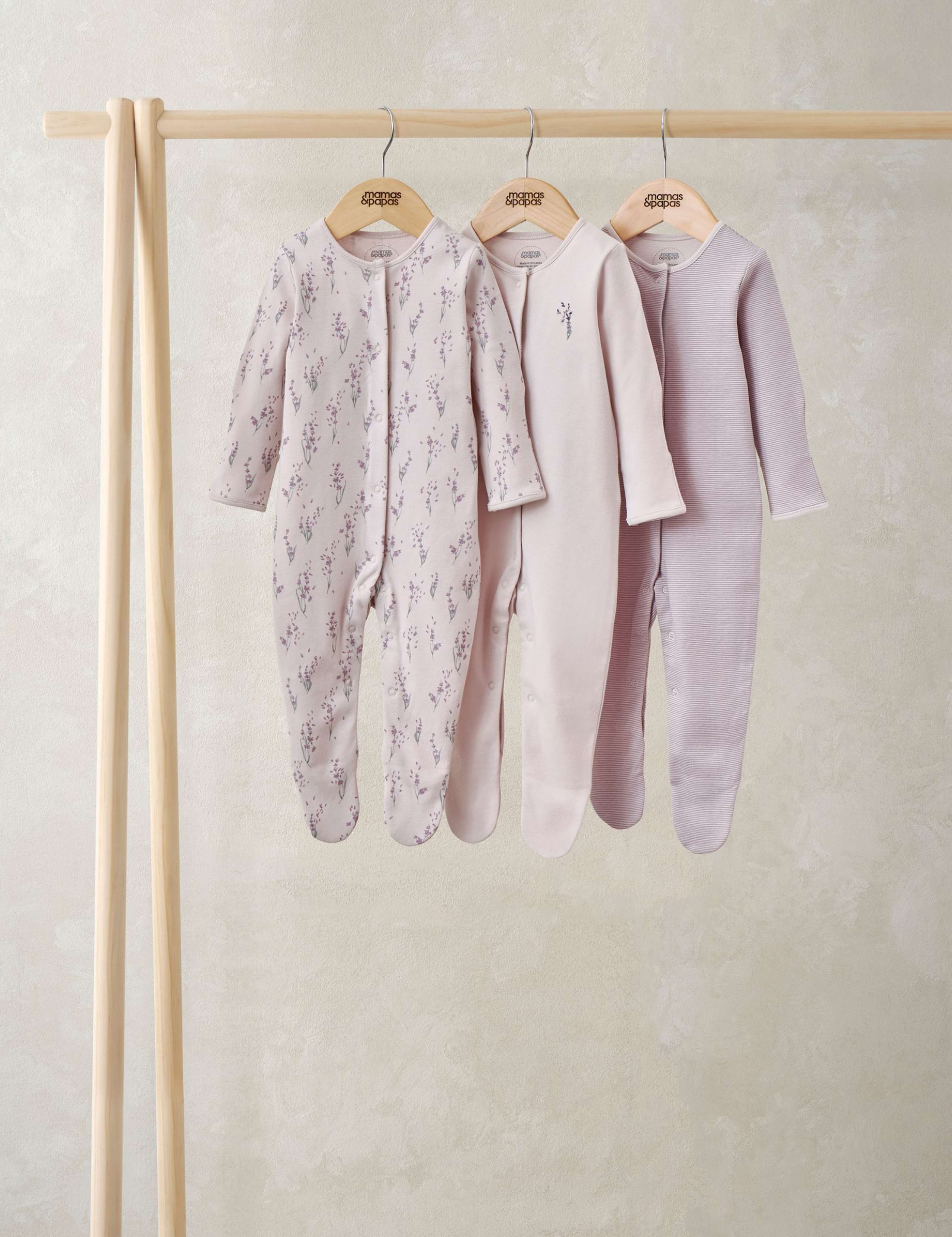 3 Pack Pure Cotton Lavender Sleepsuits (0-24 Months)