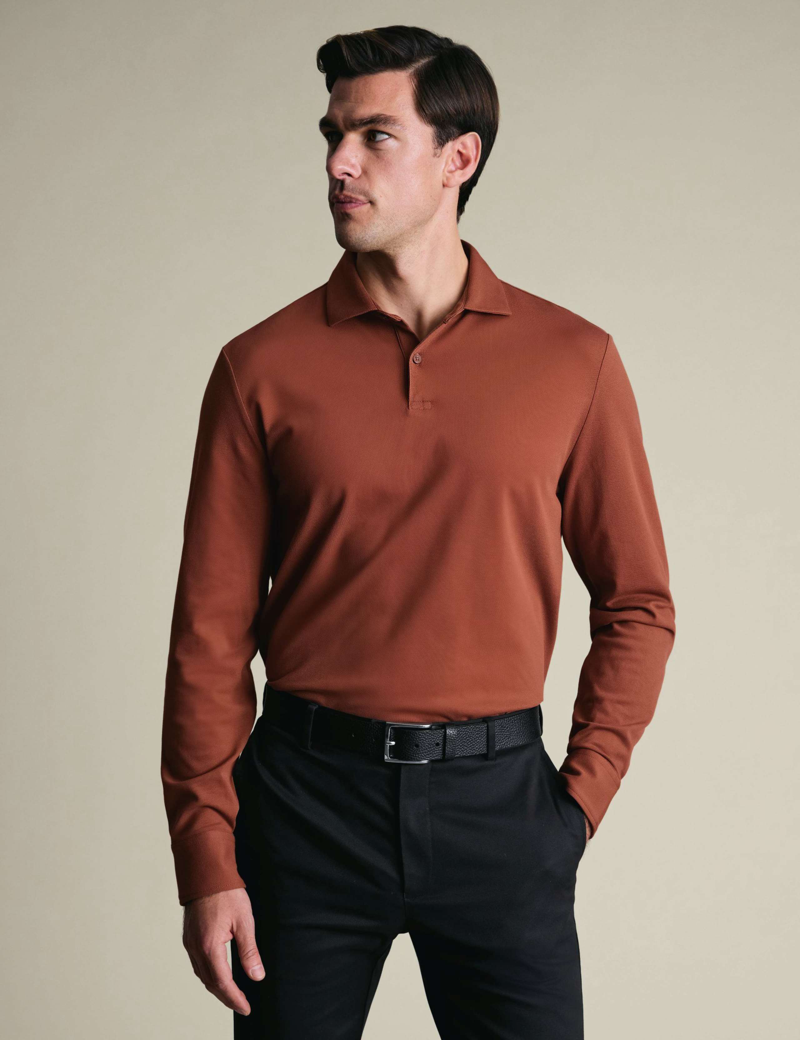 Cotton Rich Pique Long Sleeve Polo Shirt