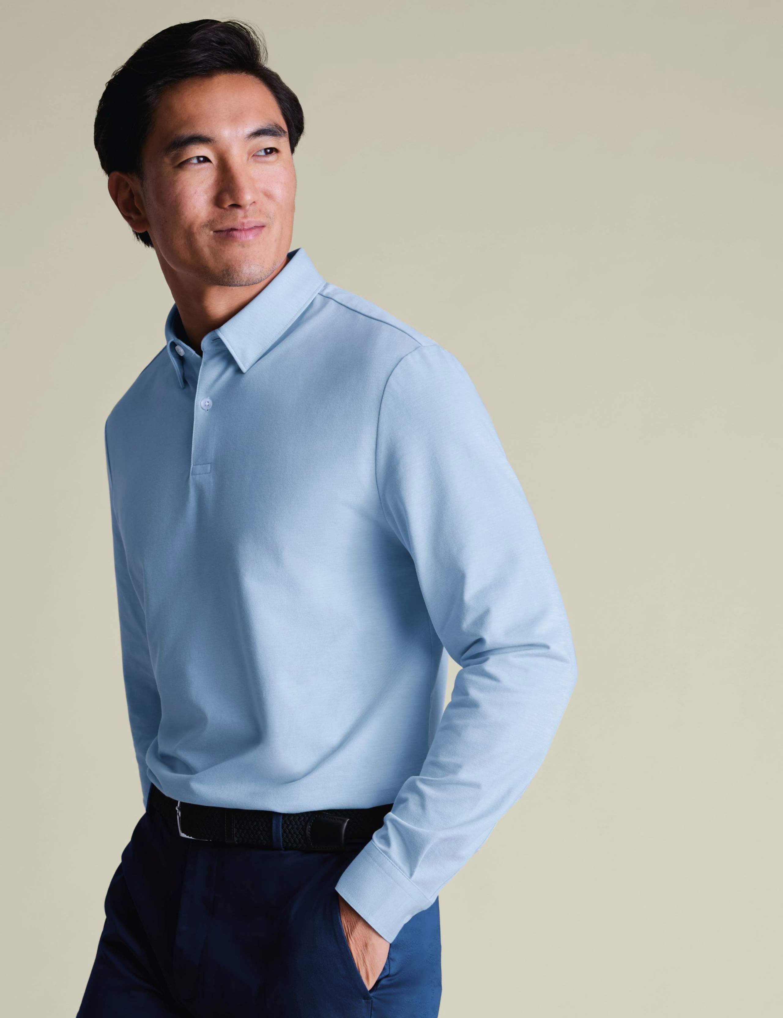 Performance Cotton Blend Long Sleeve Polo Shirt