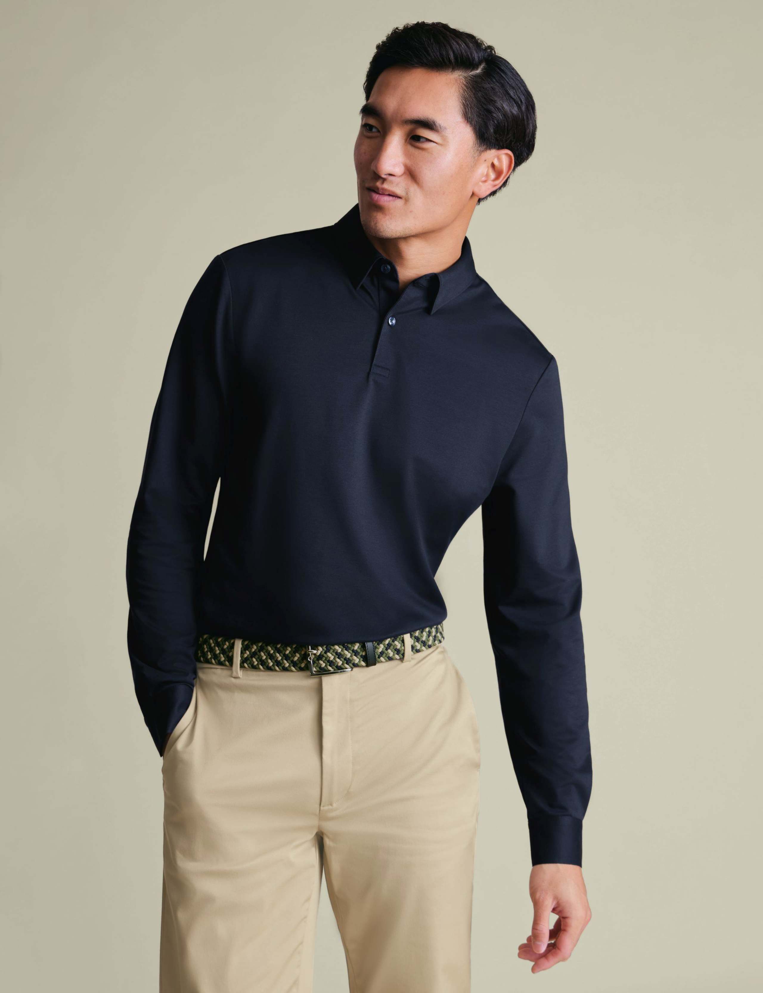 Performance Cotton Blend Long Sleeve Polo Shirt