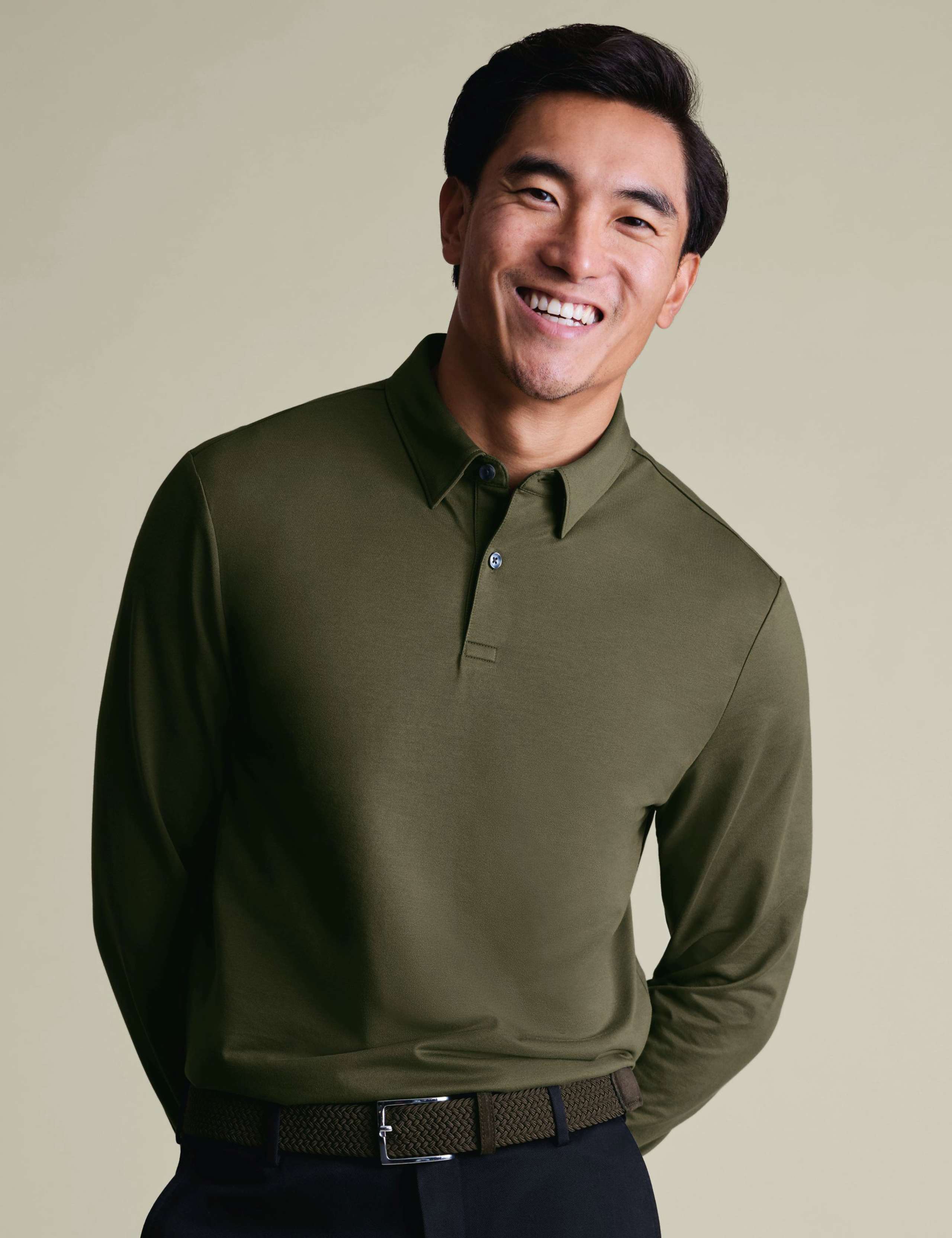 Performance Cotton Blend Long Sleeve Polo Shirt