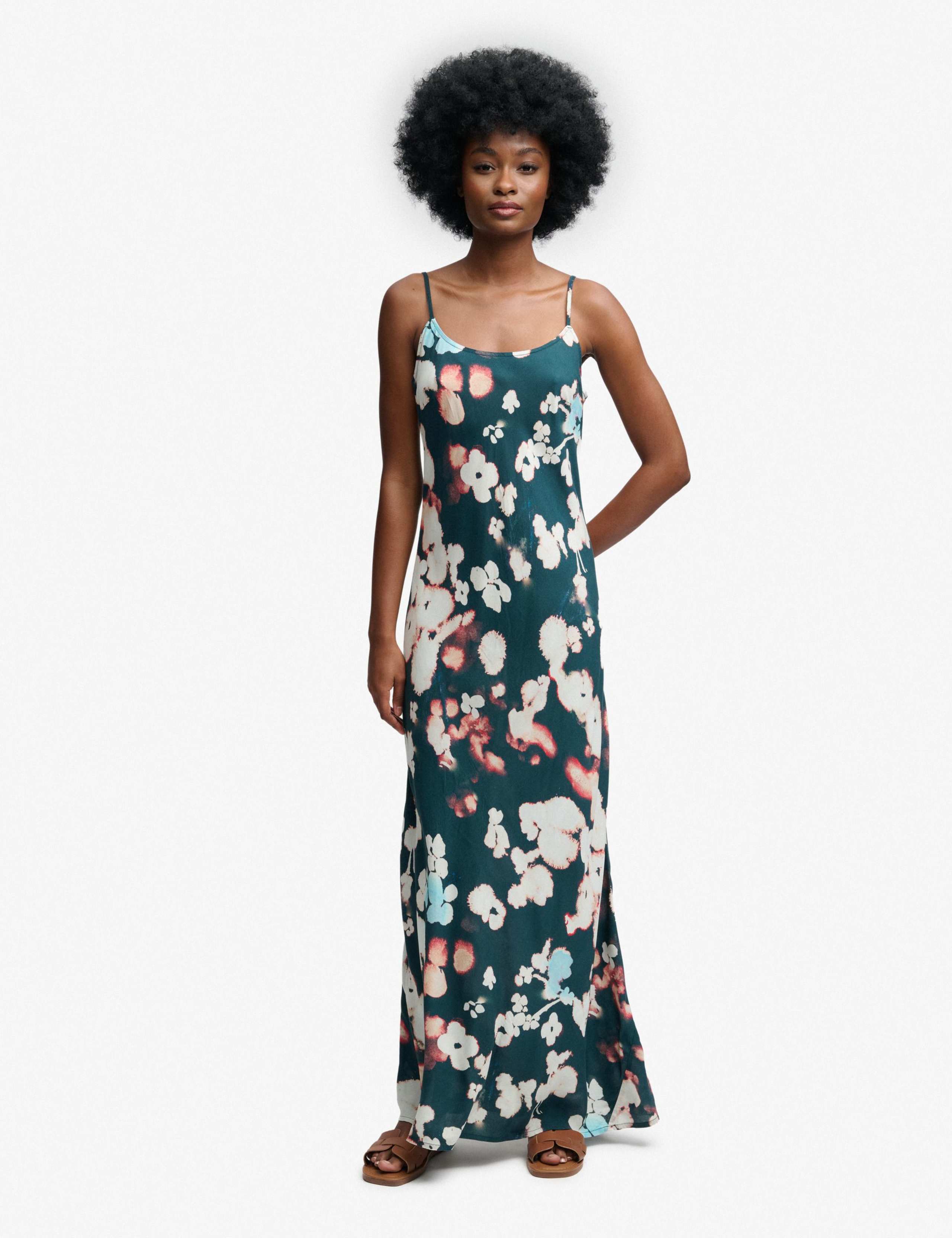 Printed Scoop Neck Strappy Maxi Slip Dress