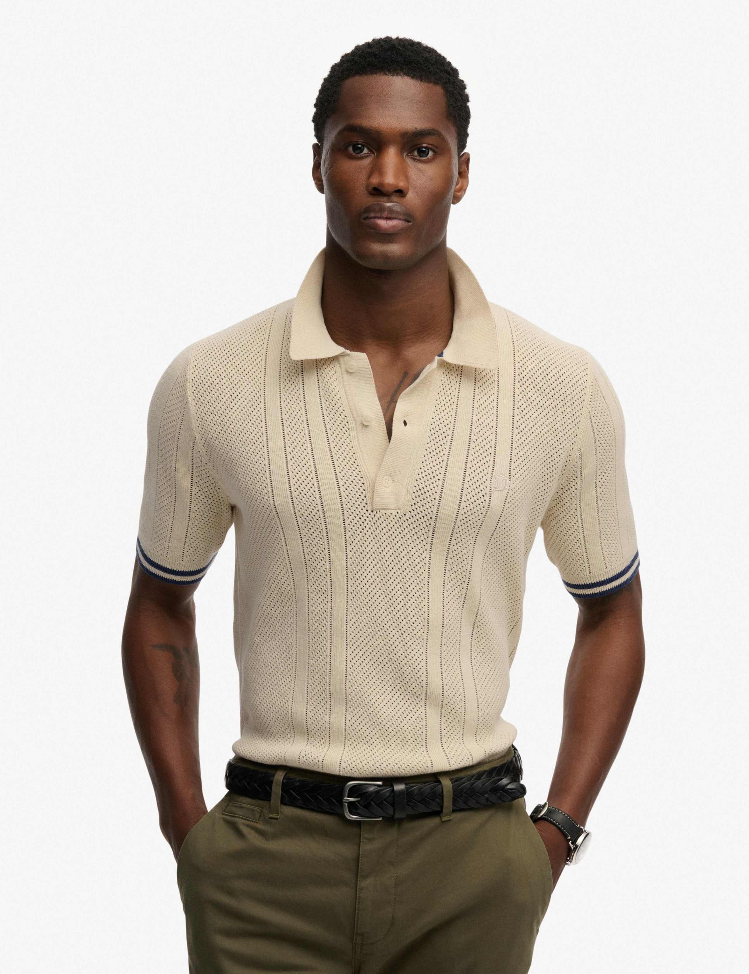 Pure Cotton Textured Knitted Polo Shirt