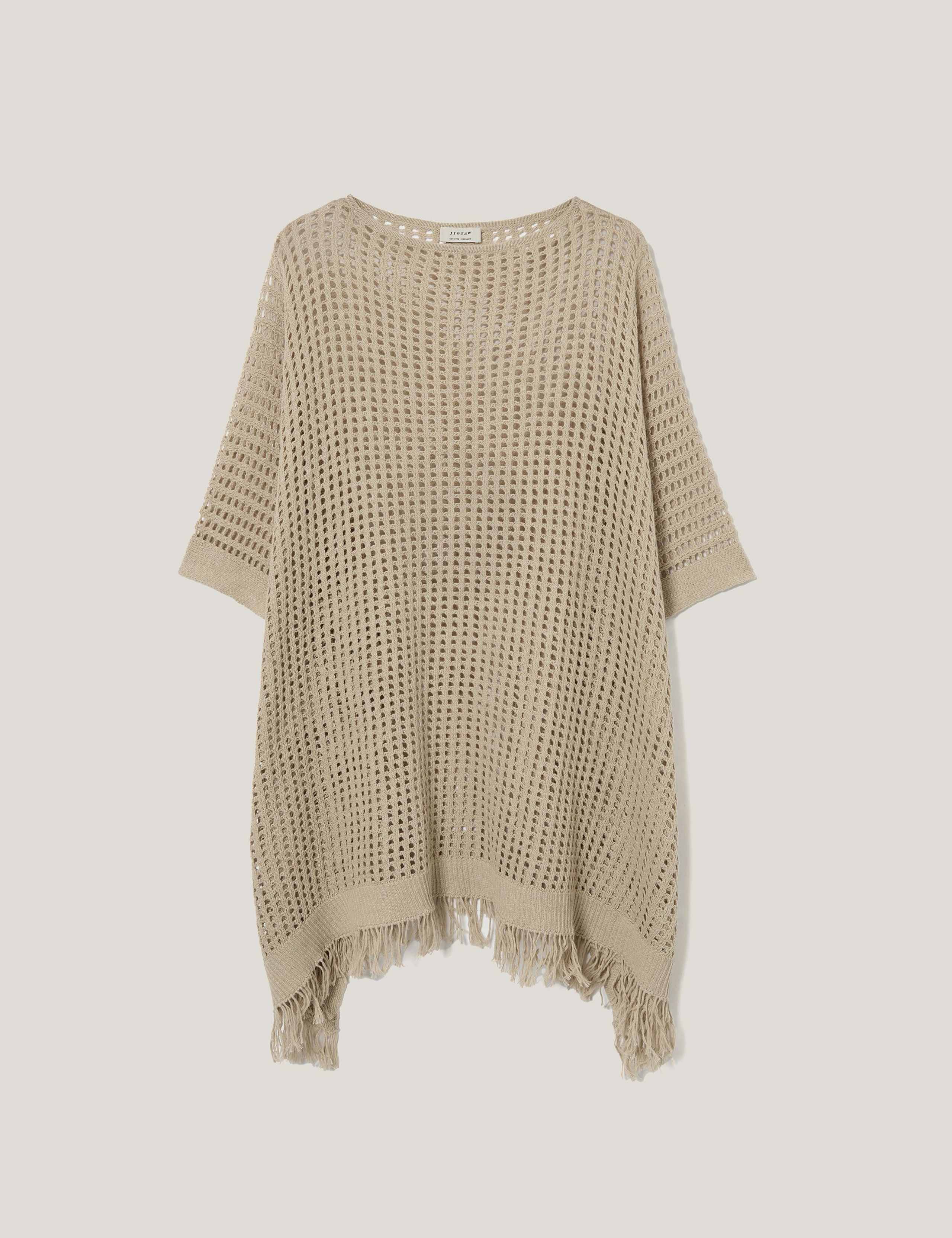 Linen Blend Open Stitch Poncho