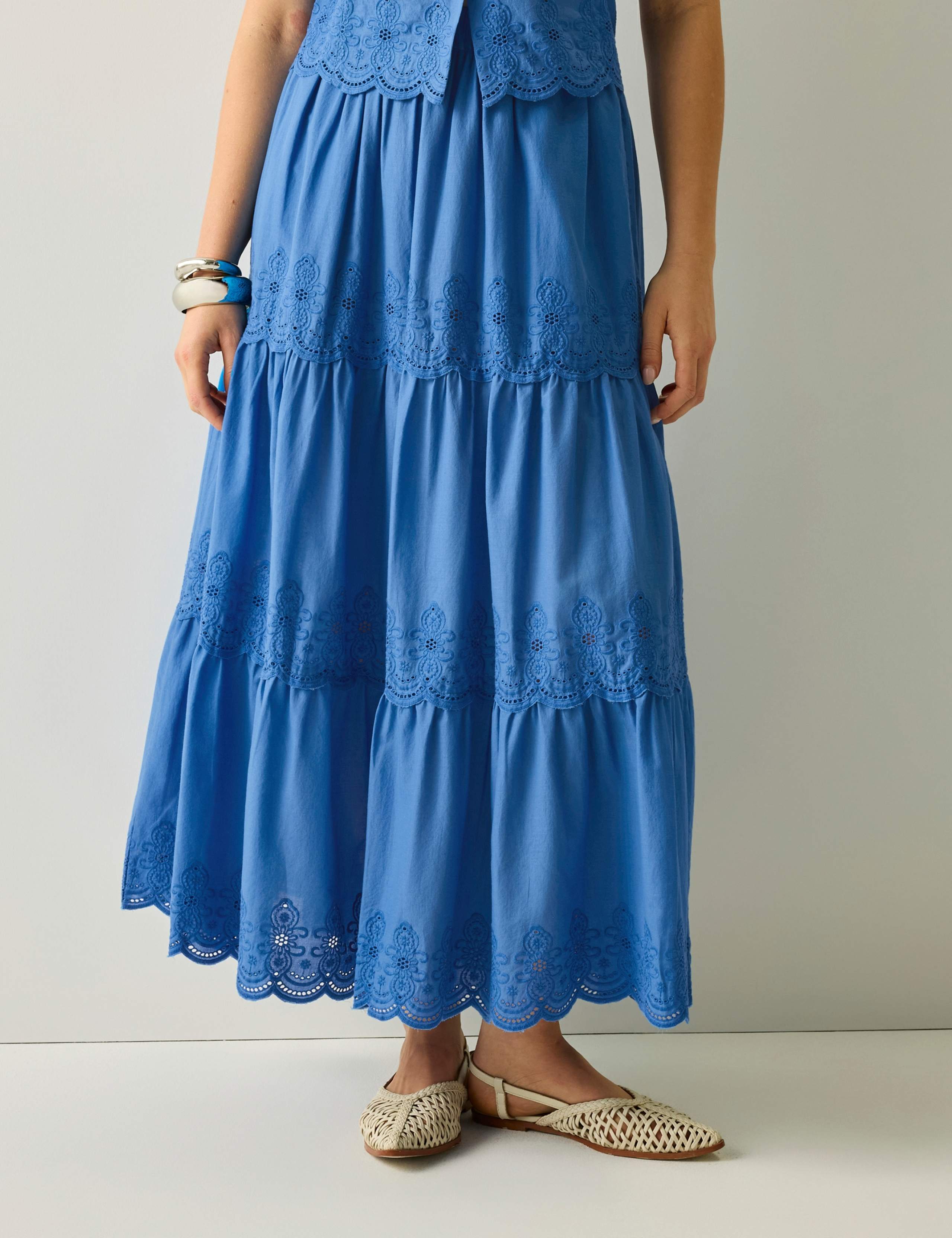 Deiana Pure Cotton Broderie Midi Tiered Skirt