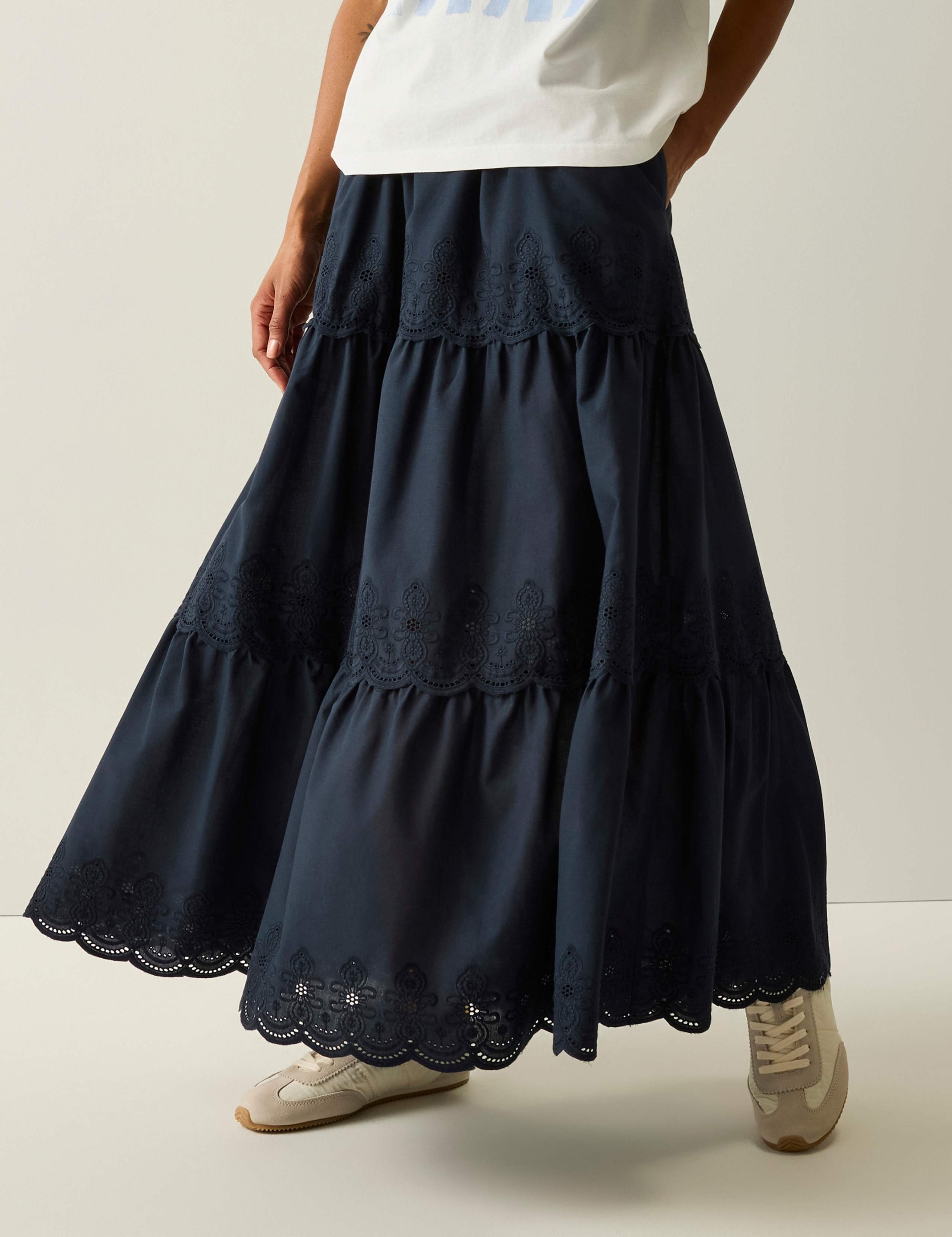 Deiana Pure Cotton Broderie Midi Tiered Skirt