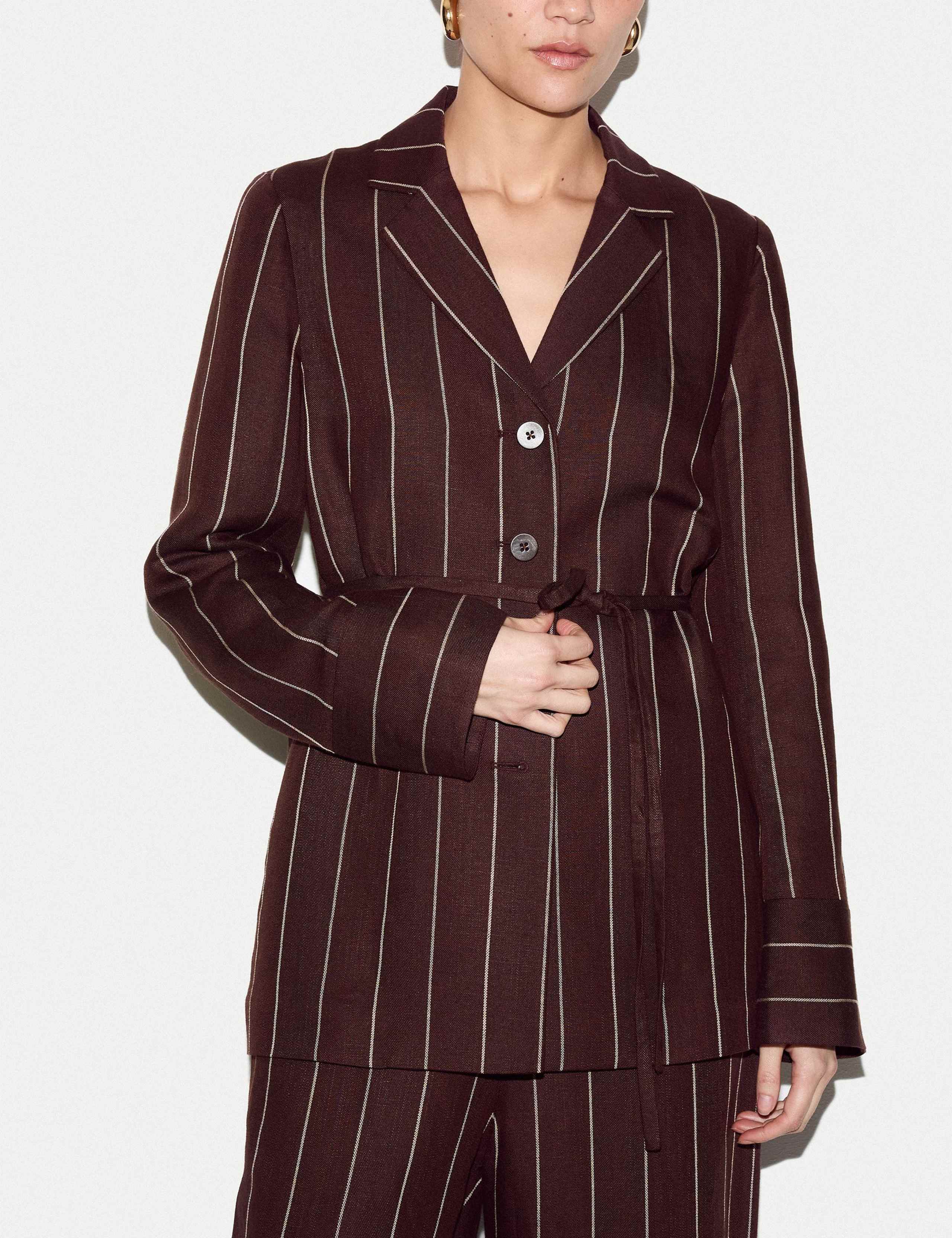 Linen Blend Striped Blazer