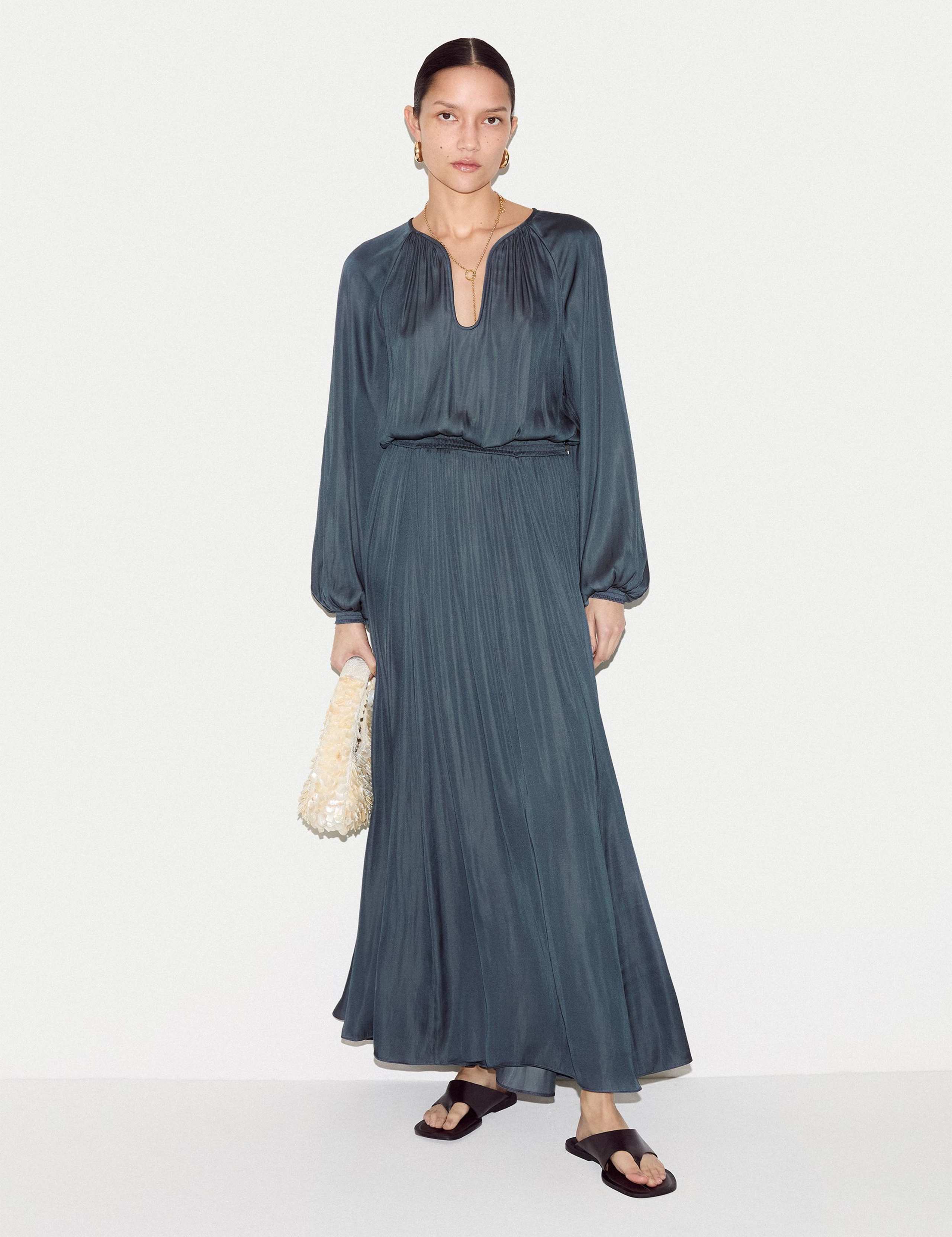 Satin U-Neck Midaxi Relaxed Waisted Dress