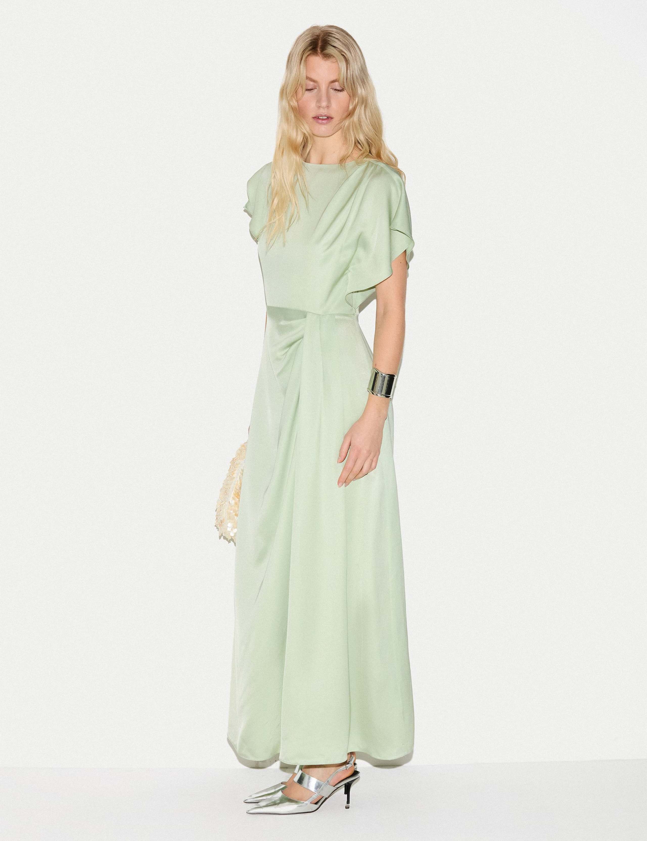 Satin Cap Sleeve Midaxi Waisted Dress