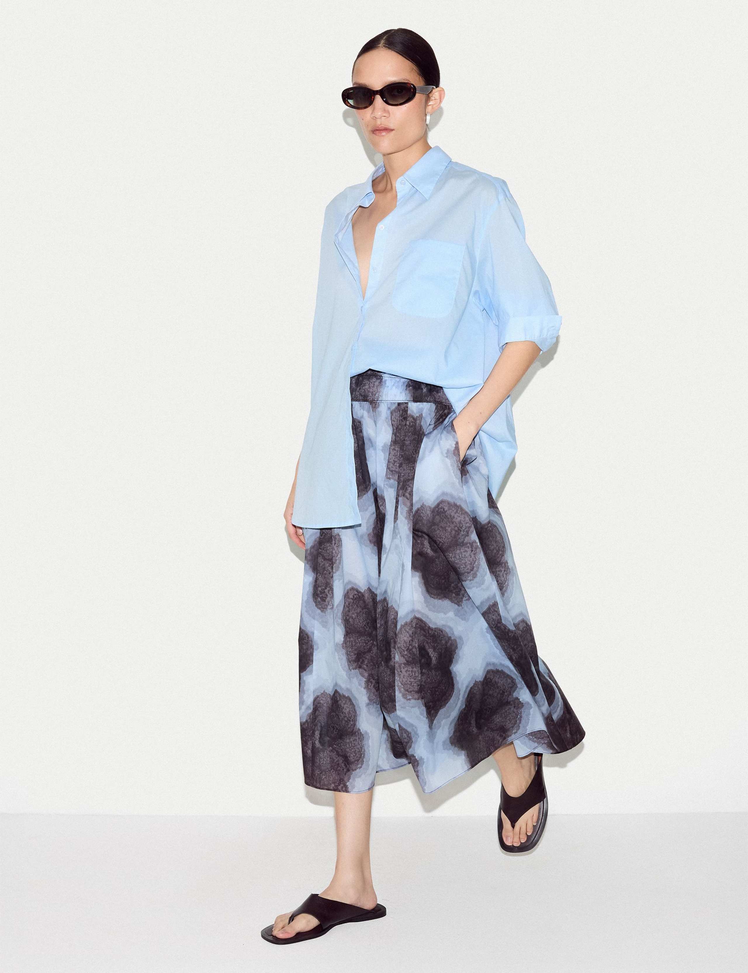 Pure Cotton Printed Midi Skirt