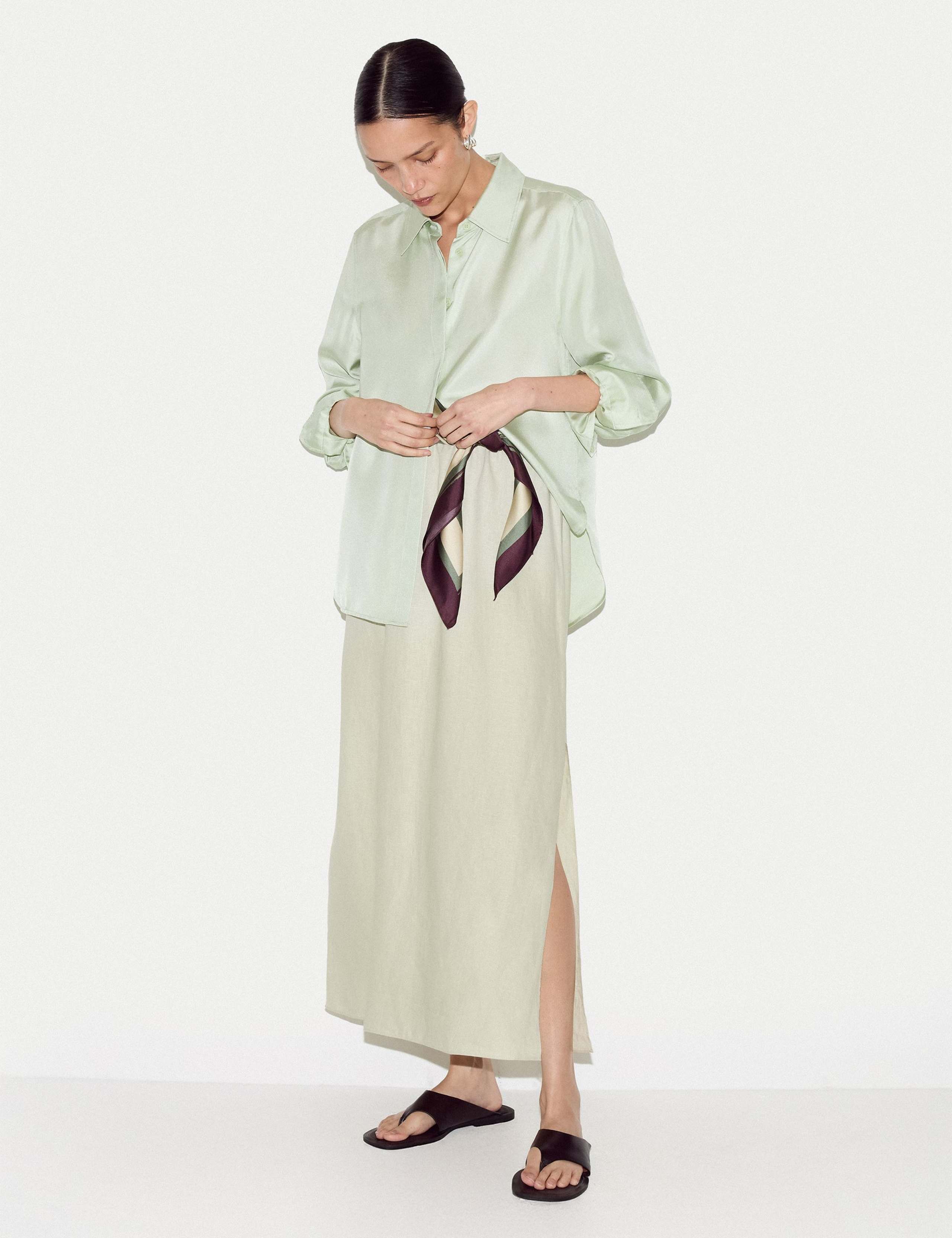 Pure Linen Drawstring Maxi Skirt